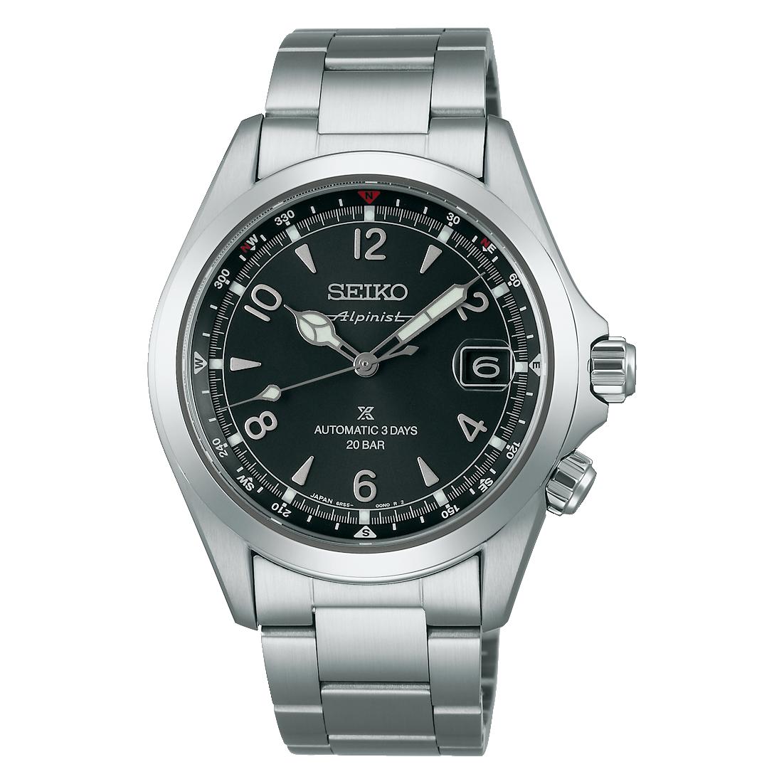 Seiko Prospex Alpinist stainless steel case Teal dial date internal compass bezel bracelet automatic