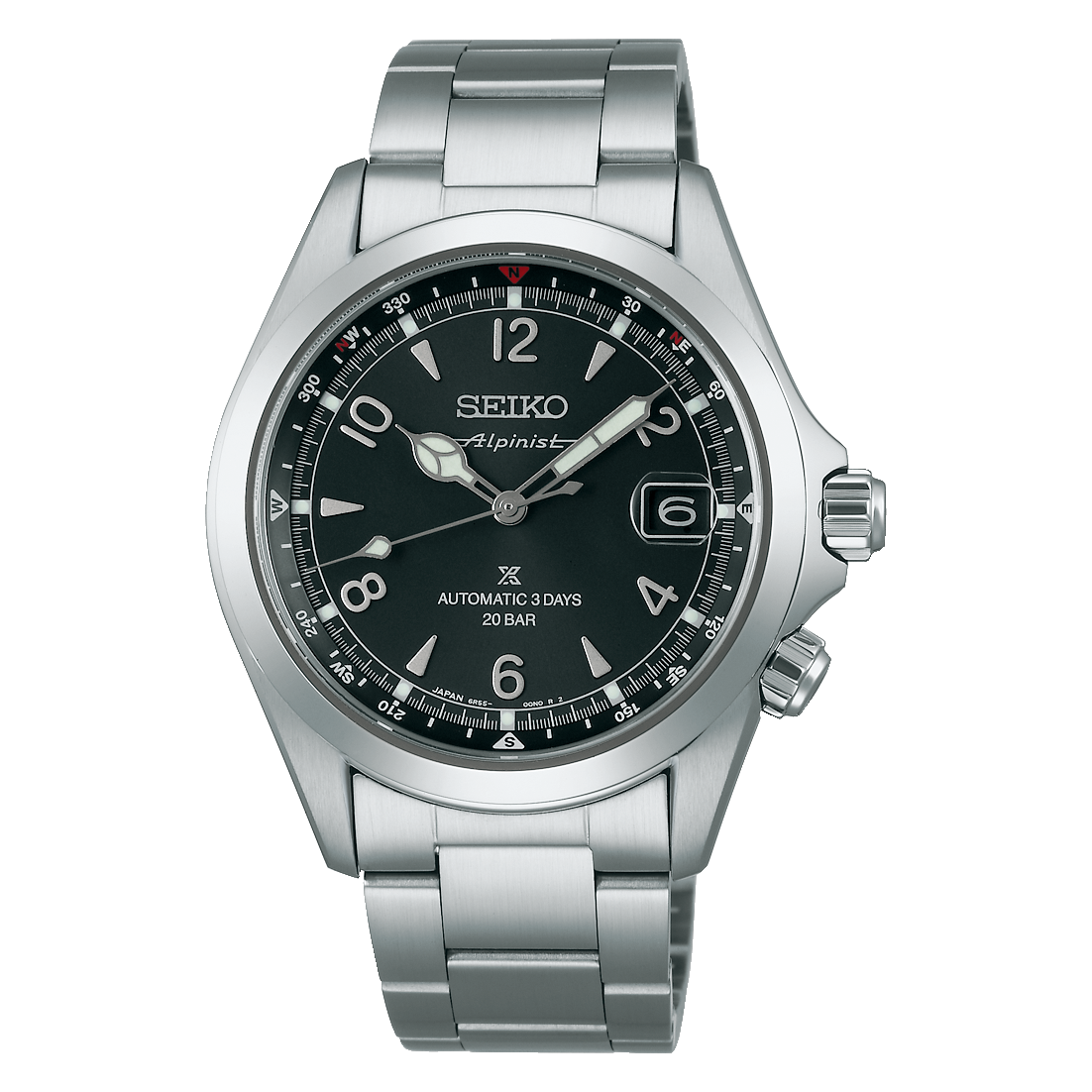 Seiko Prospex Alpinist stainless steel case Teal dial date internal compass bezel bracelet automatic