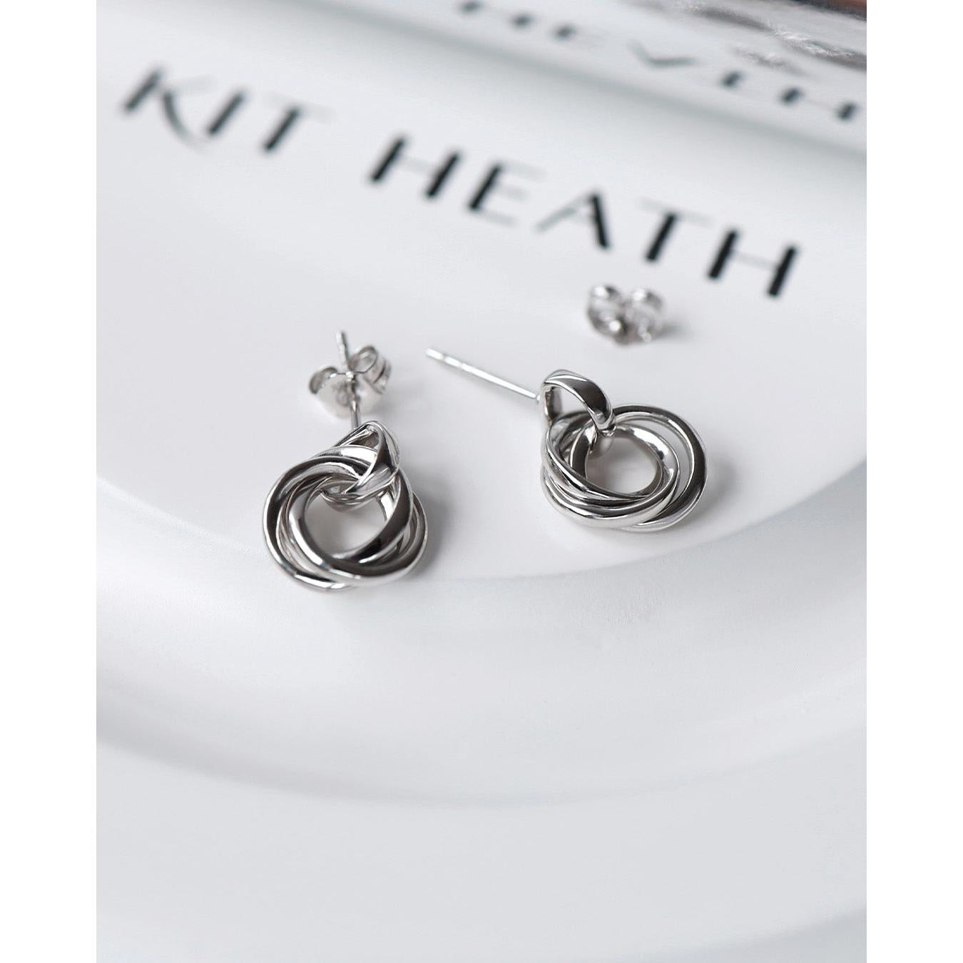 Silver & Yellow & Rose Gold Plated Bevel Trilogy Golds Link Stud Earrings