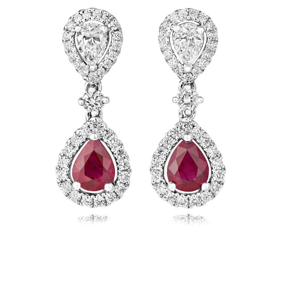 18ct white gold Ruby and Diamond drop earrings