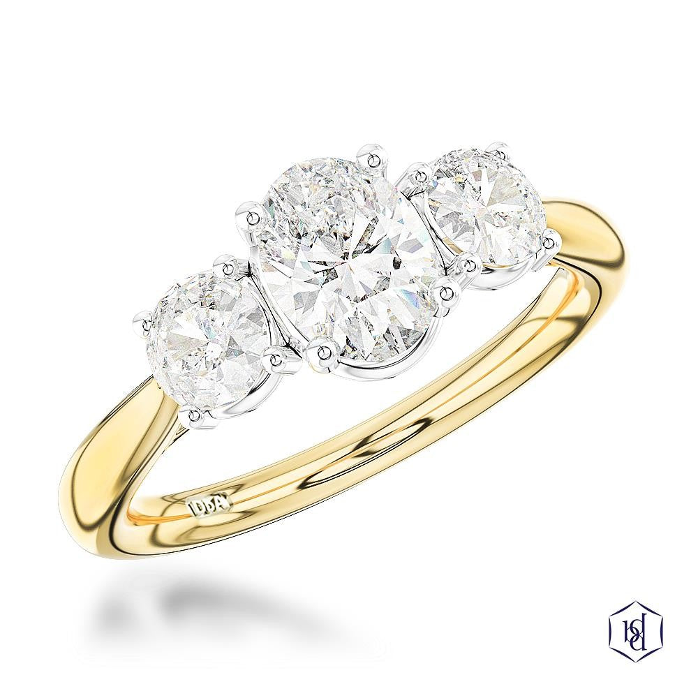 Royal Oval Cut 18ct Yellow Gold and Platinum Three Stone Diamond Ring