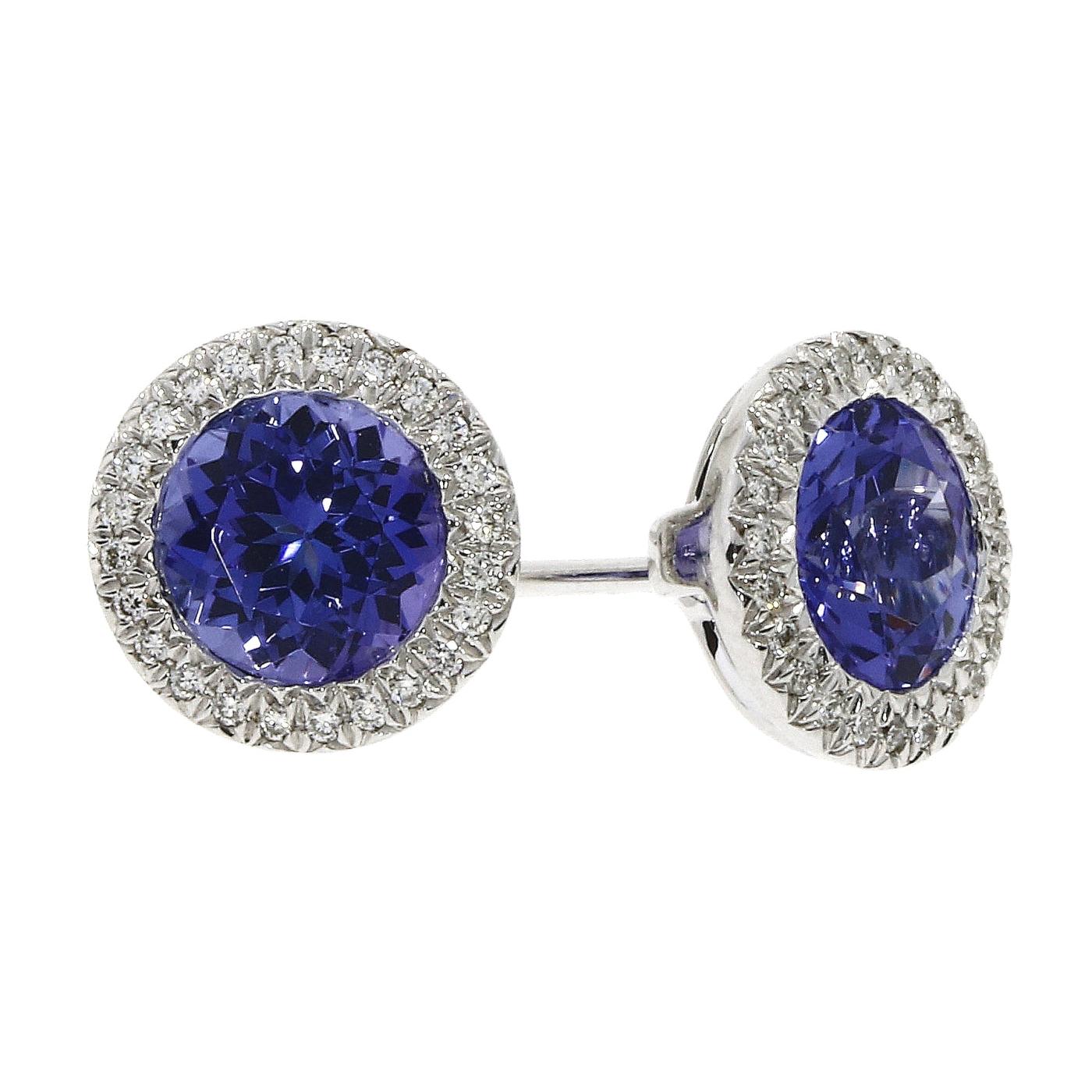 18ct white gold Tanzanite and Diamond Stud Earrings