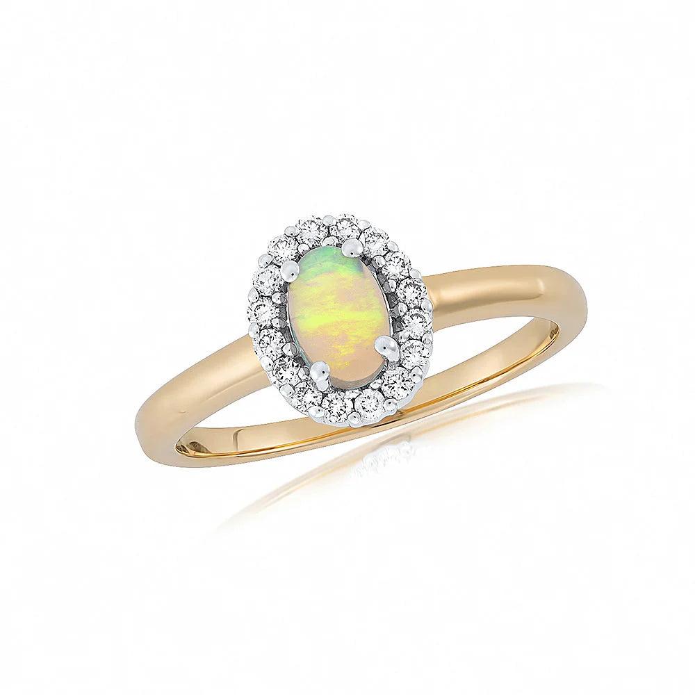 18ct Yellow Gold ov opl & dia clw set halo clust ring
