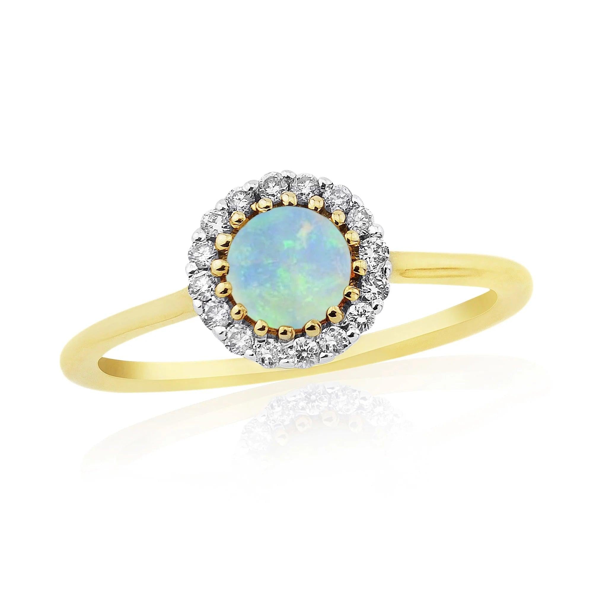 18ct Yellow Gold rnd opl & dia halo clw set clust ring