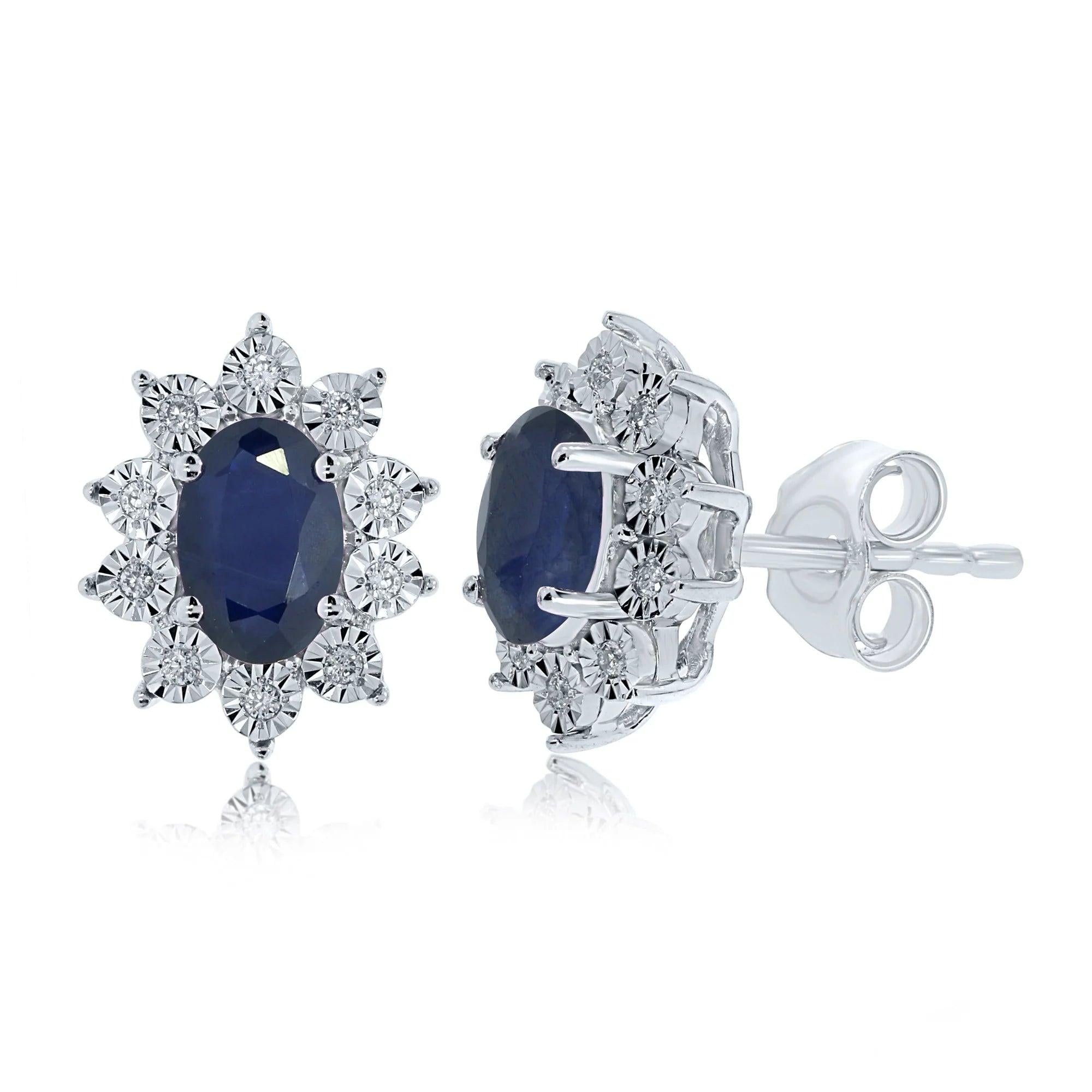 18ct Gold Sapphire & Diamond Cluster Stud Earrings