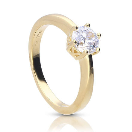 Gold Plated Claw Set 1ct Zirconia Solitaire Ring