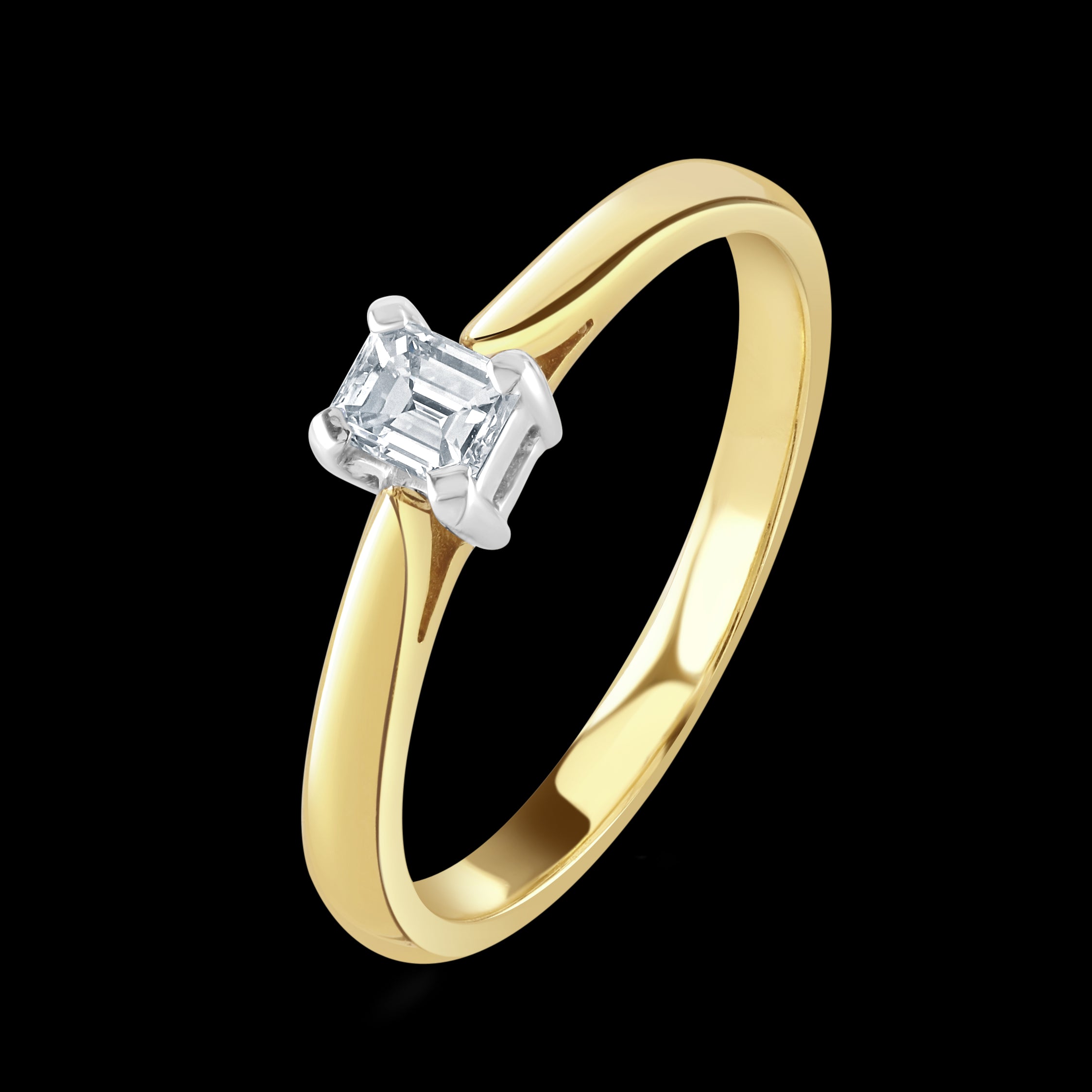 18ct yellow gold claw set emerald cut solitaire Diamond ring