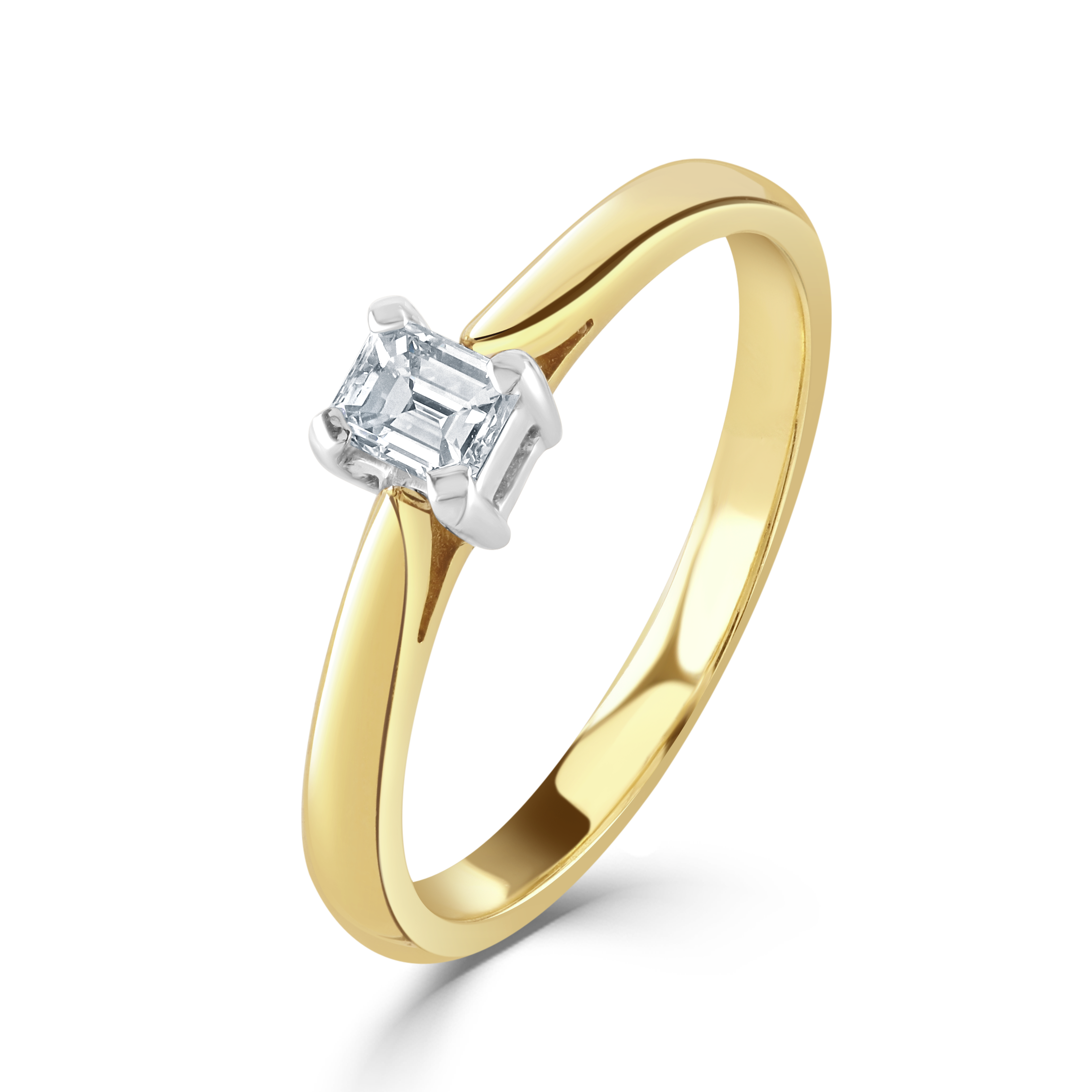 18ct yellow gold claw set emerald cut solitaire Diamond ring