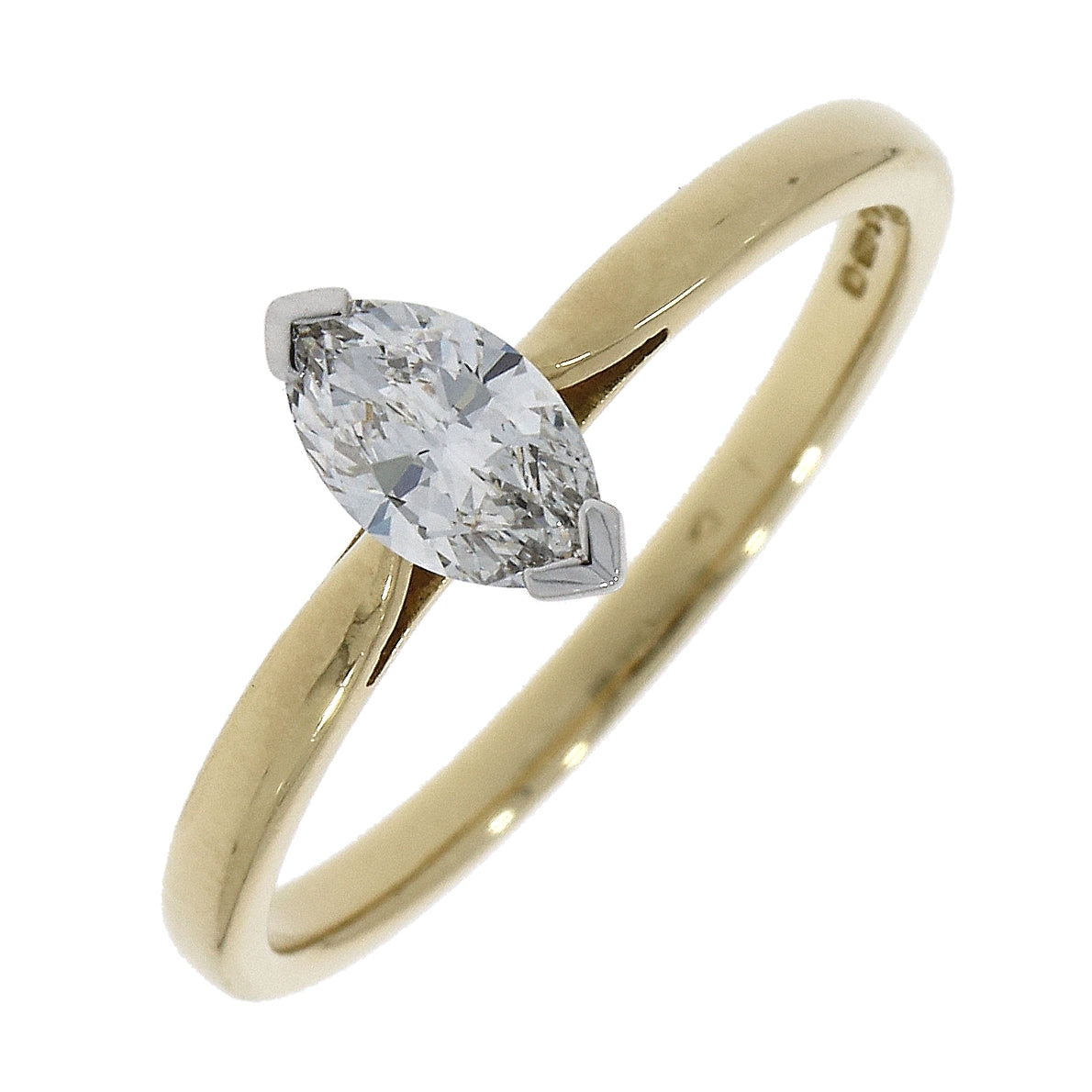 18ct Gold yellow and white gold marquise solitaire Diamond ring