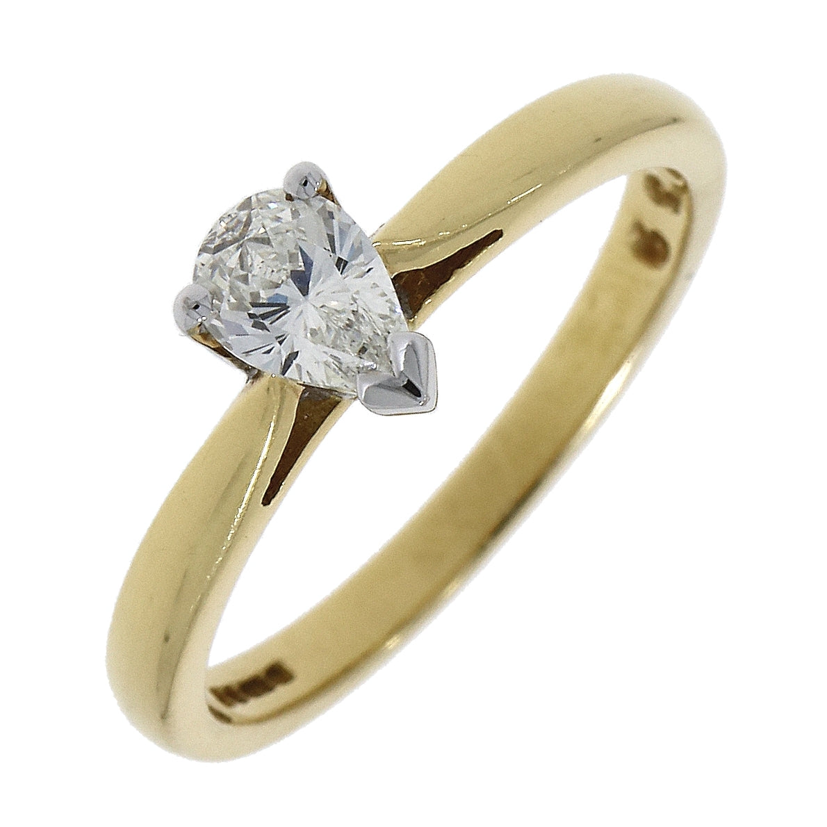 18ct Gold yellow gold claw set pear-cut solitaire Diamond ring