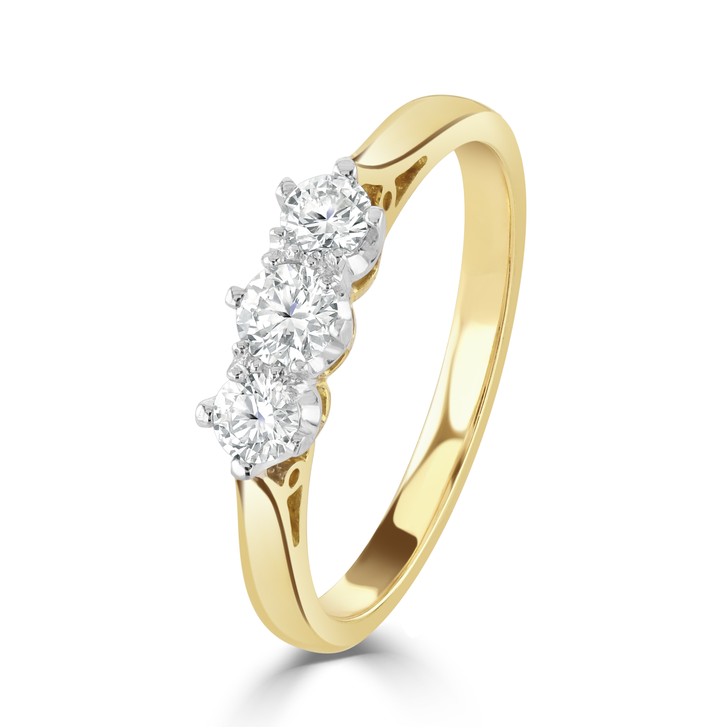 18ct Yellow Gold Round Brilliant Cut Diamond Trilogy Ring