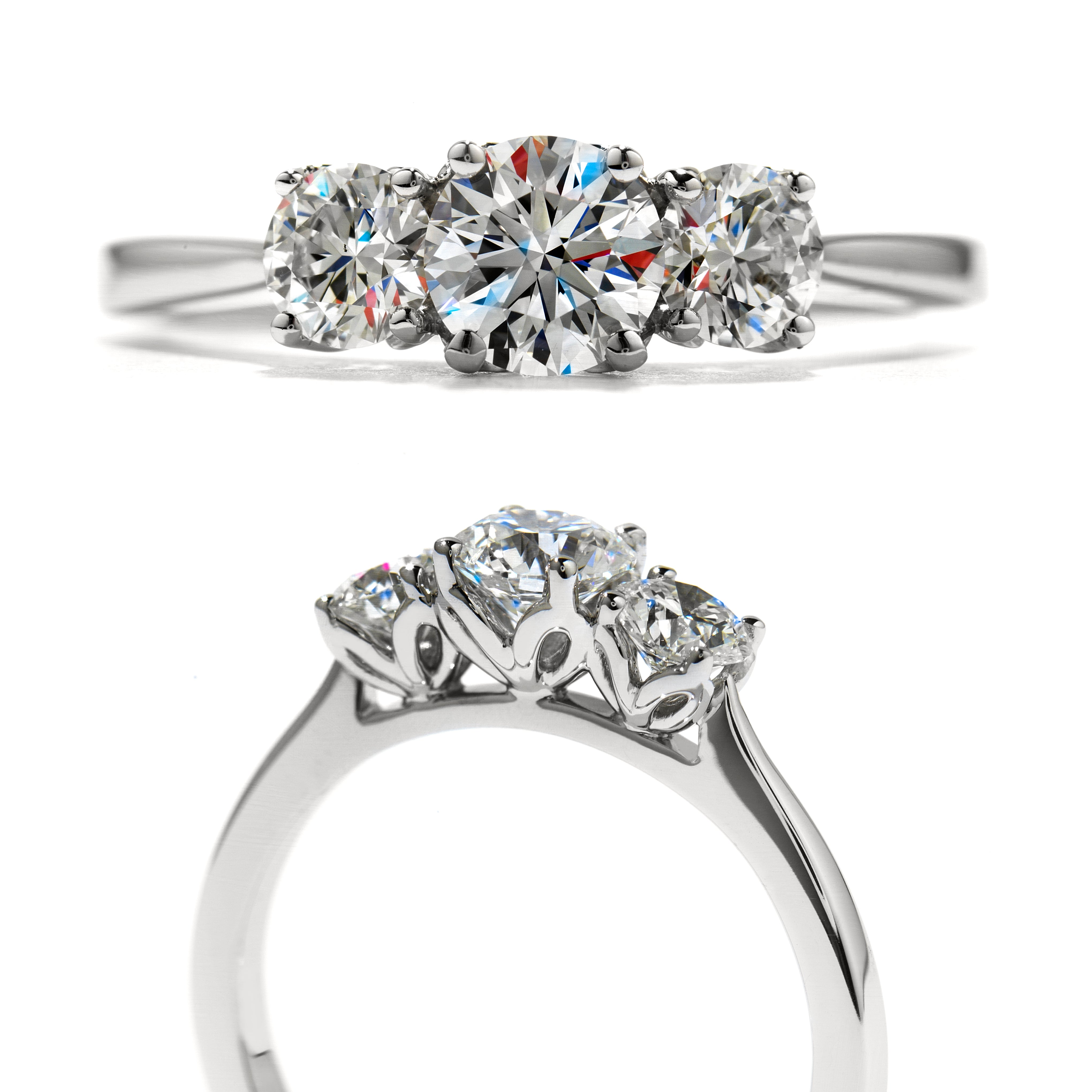 18ct White Gold Simply Bridal Blossom Round Brilliant Cut Diamond Trilogy Ring