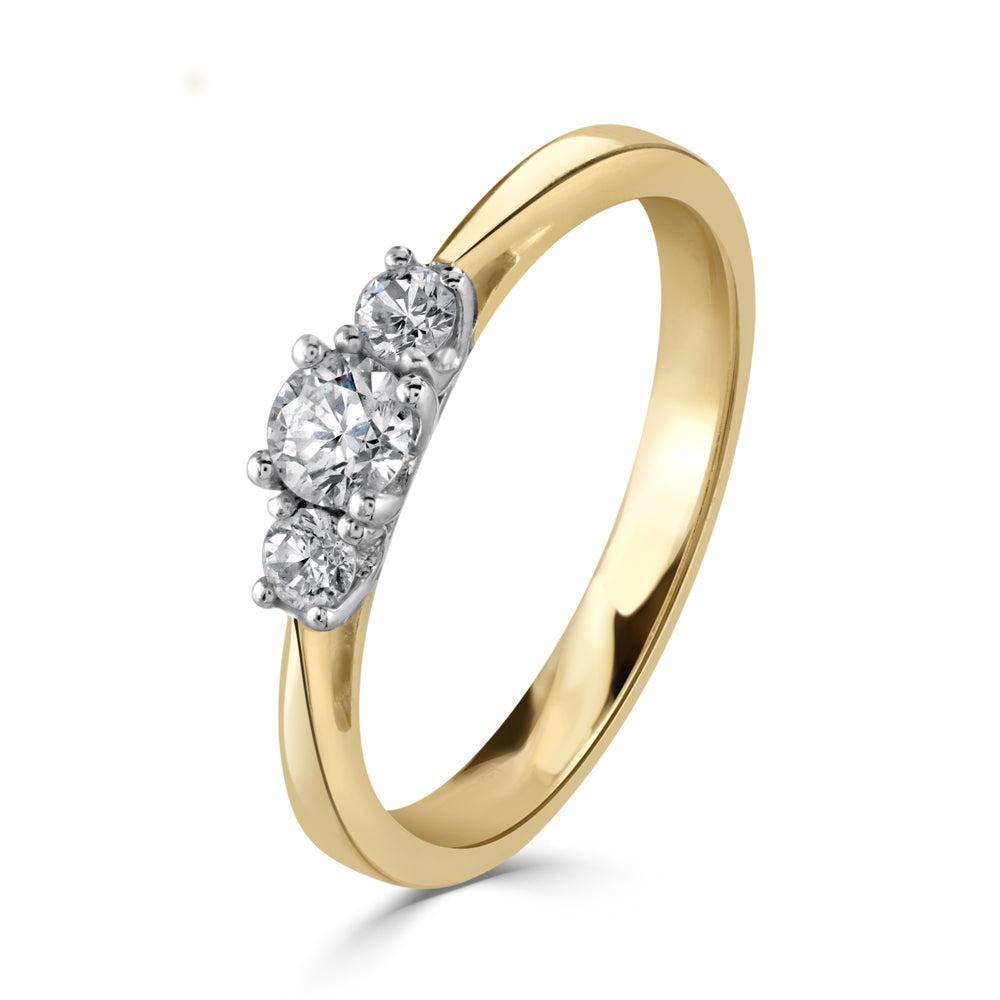 18ct Yellow Gold Round Brilliant Cut Diamond Trilogy Ring