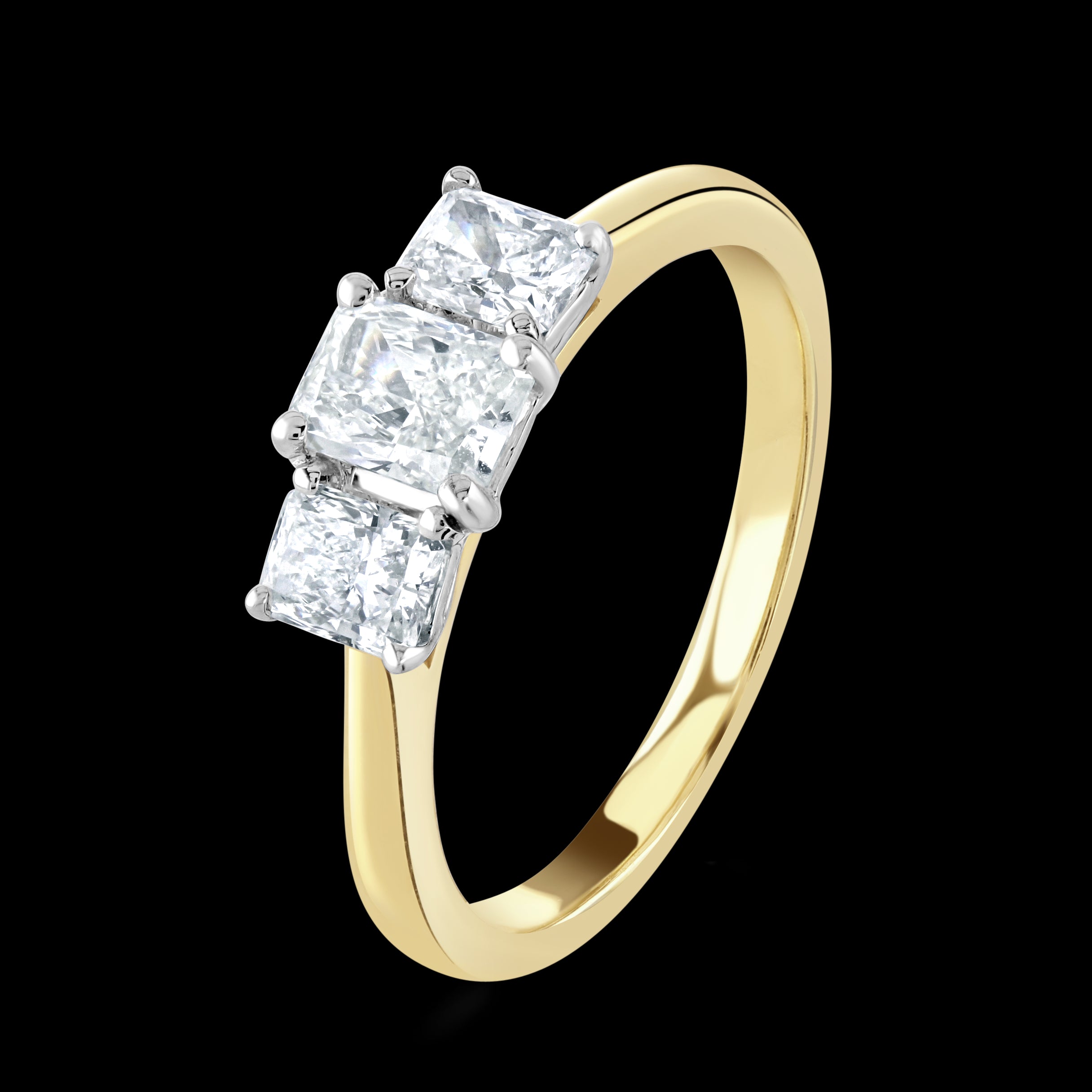 18ct Yellow Gold Radiant Cut Diamond Trilogy Ring
