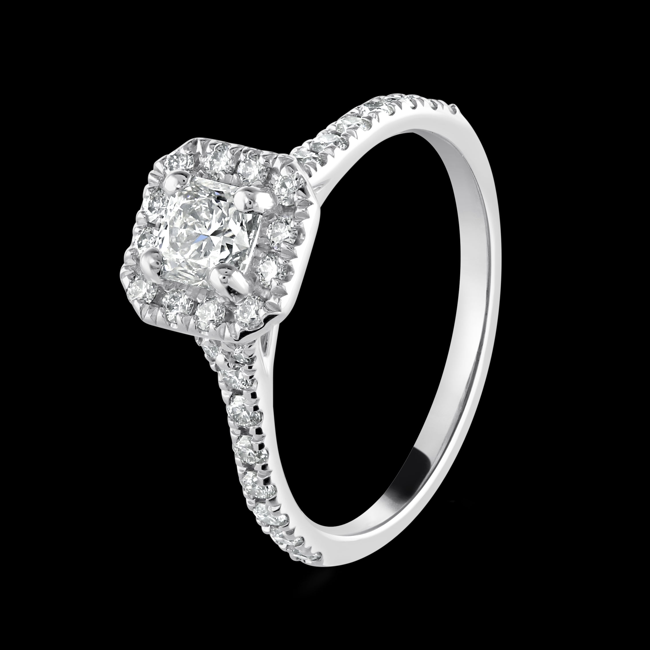 Platinum Trascend Princess Cut Diamond Halo Cluster Ring with Diamond Shoulders