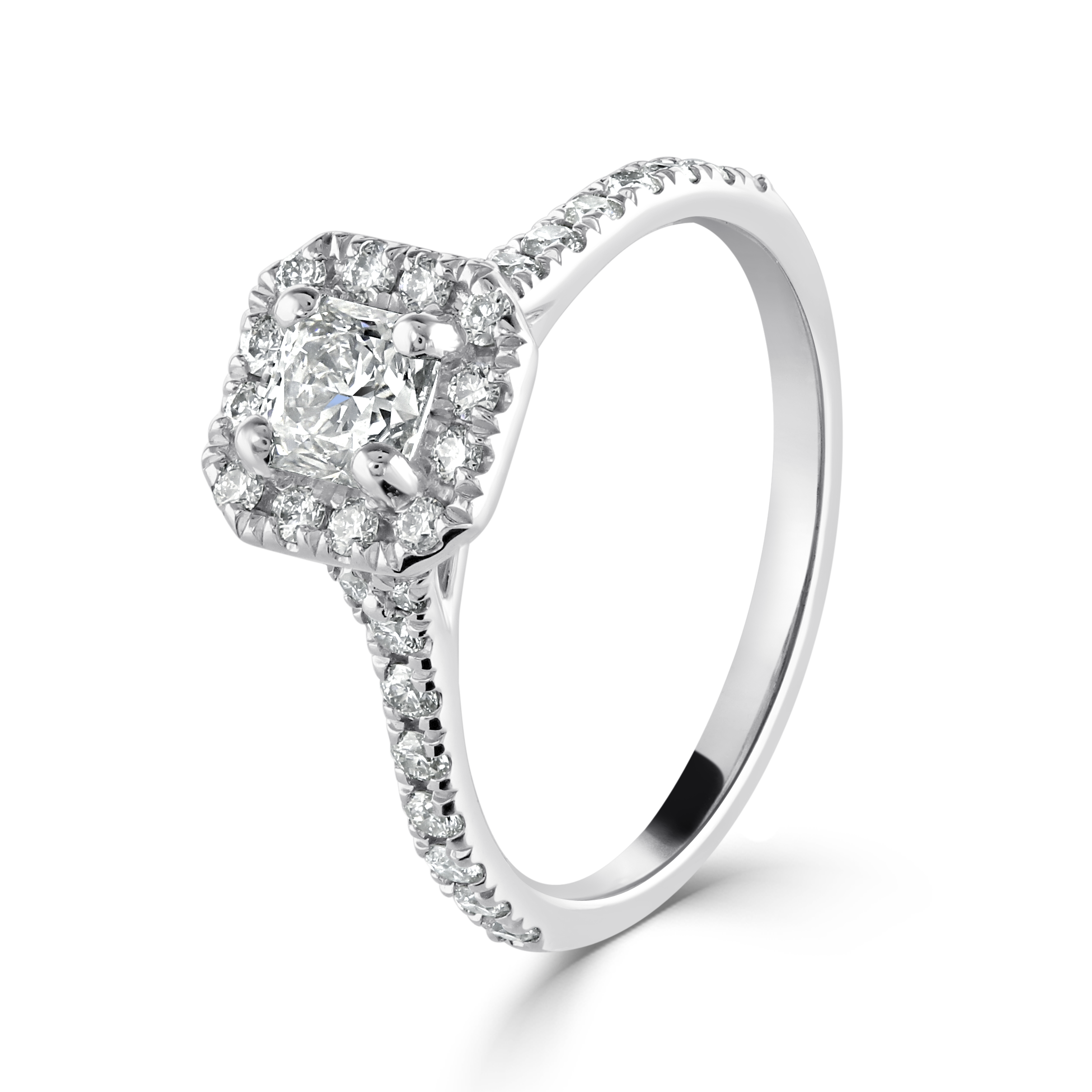 Platinum Trascend Princess Cut Diamond Halo Cluster Ring with Diamond Shoulders