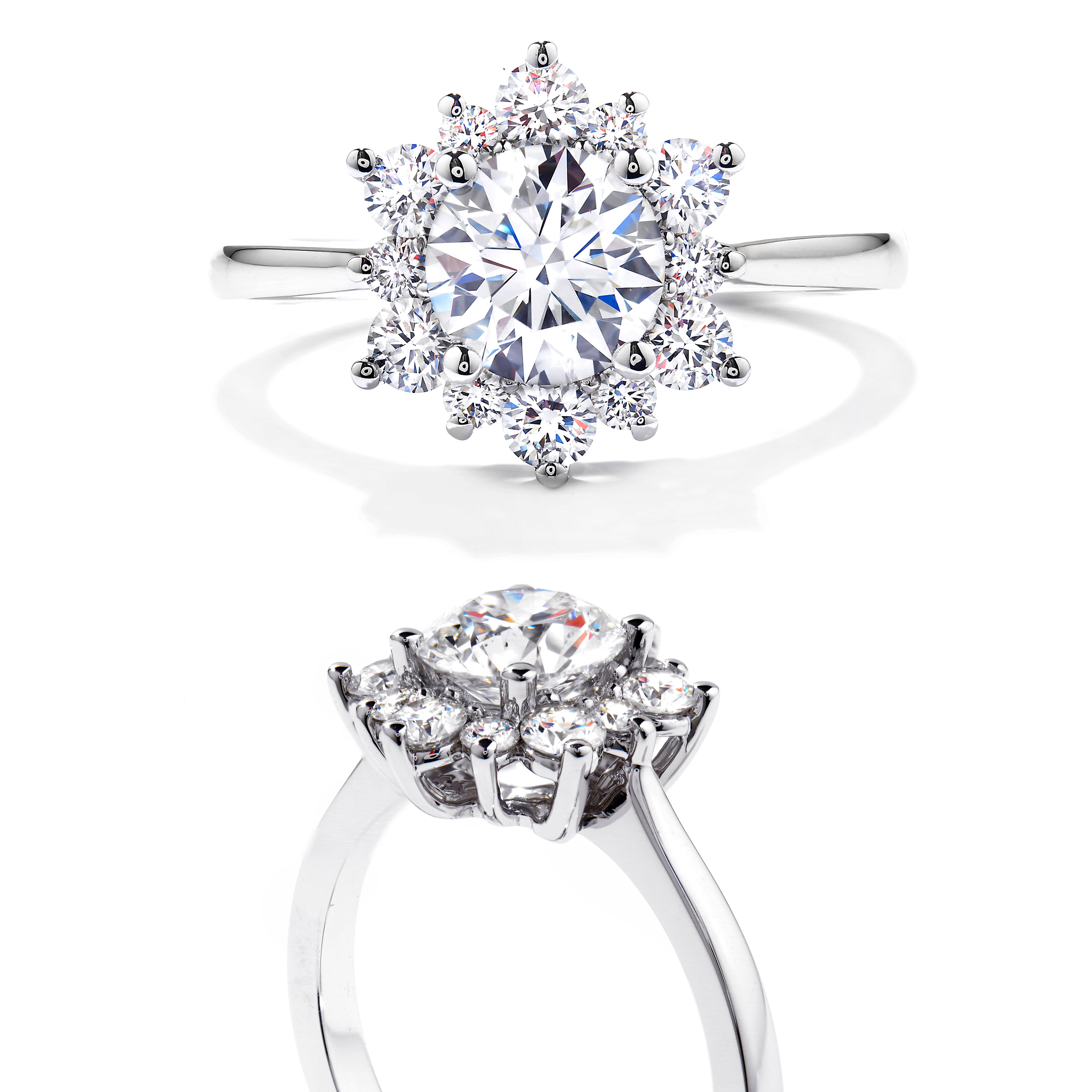 18ct White Gold Delight Lady Round Brilliant Cut Diamond Cluster Ring