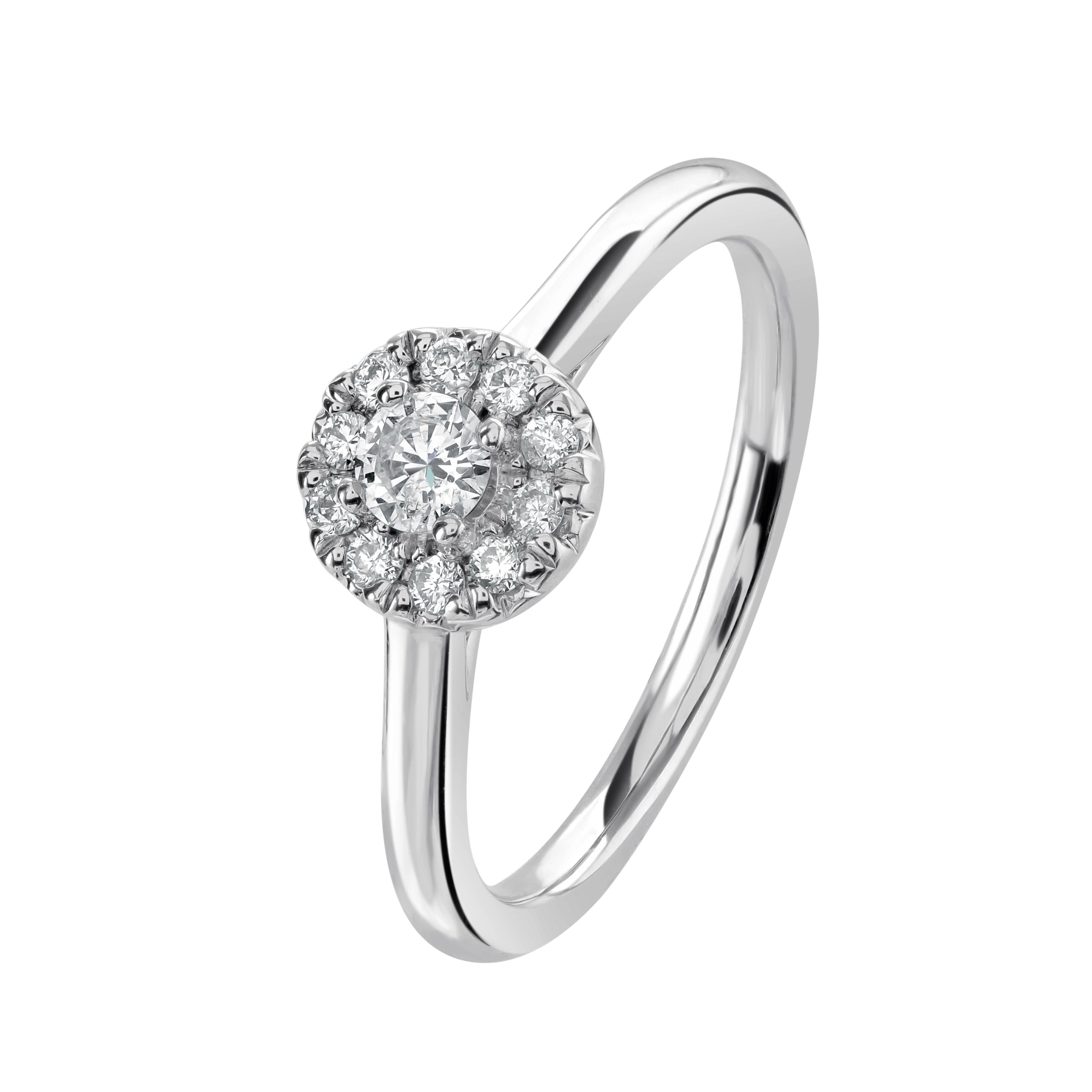 9ct White Gold Round Brilliant Cut Diamond Halo Cluster Ring