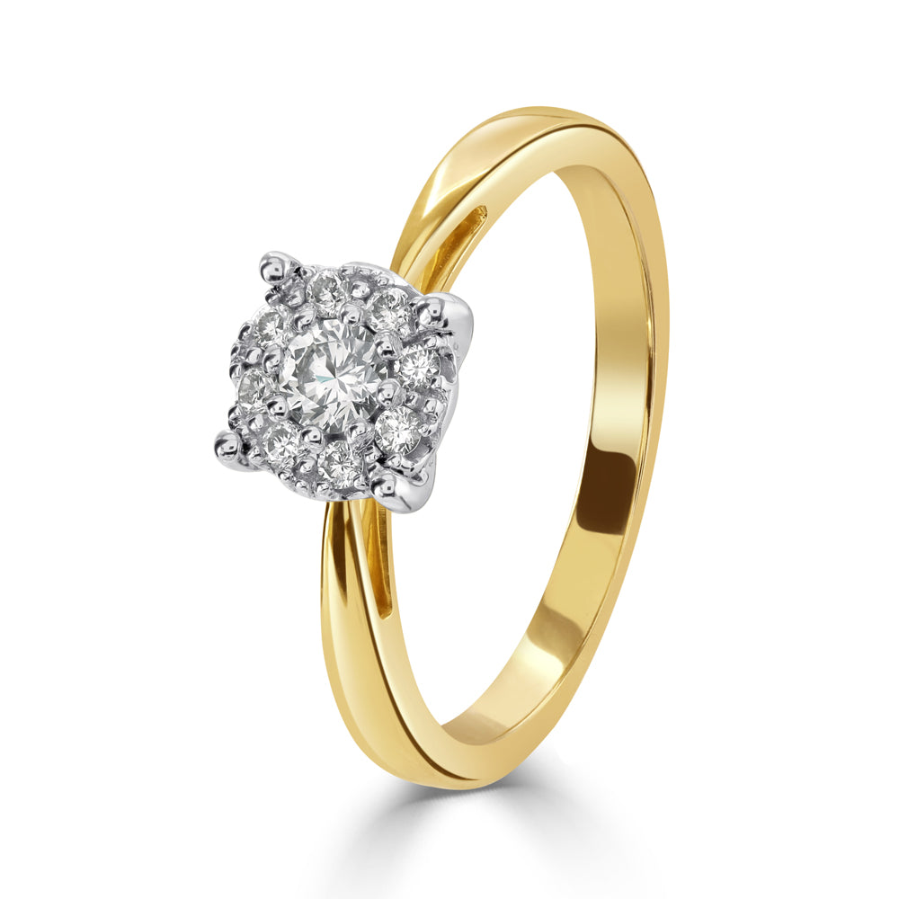 9ct Yellow Gold Round Brilliant Cut Round Diamond Cluster Ring