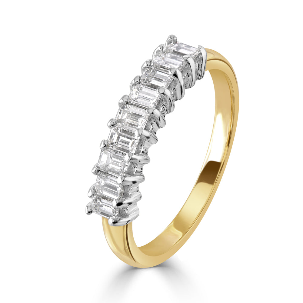 0.92ct 9-Emerald Cut Diamond Half Eternity 18ct Yellow Gold Ring