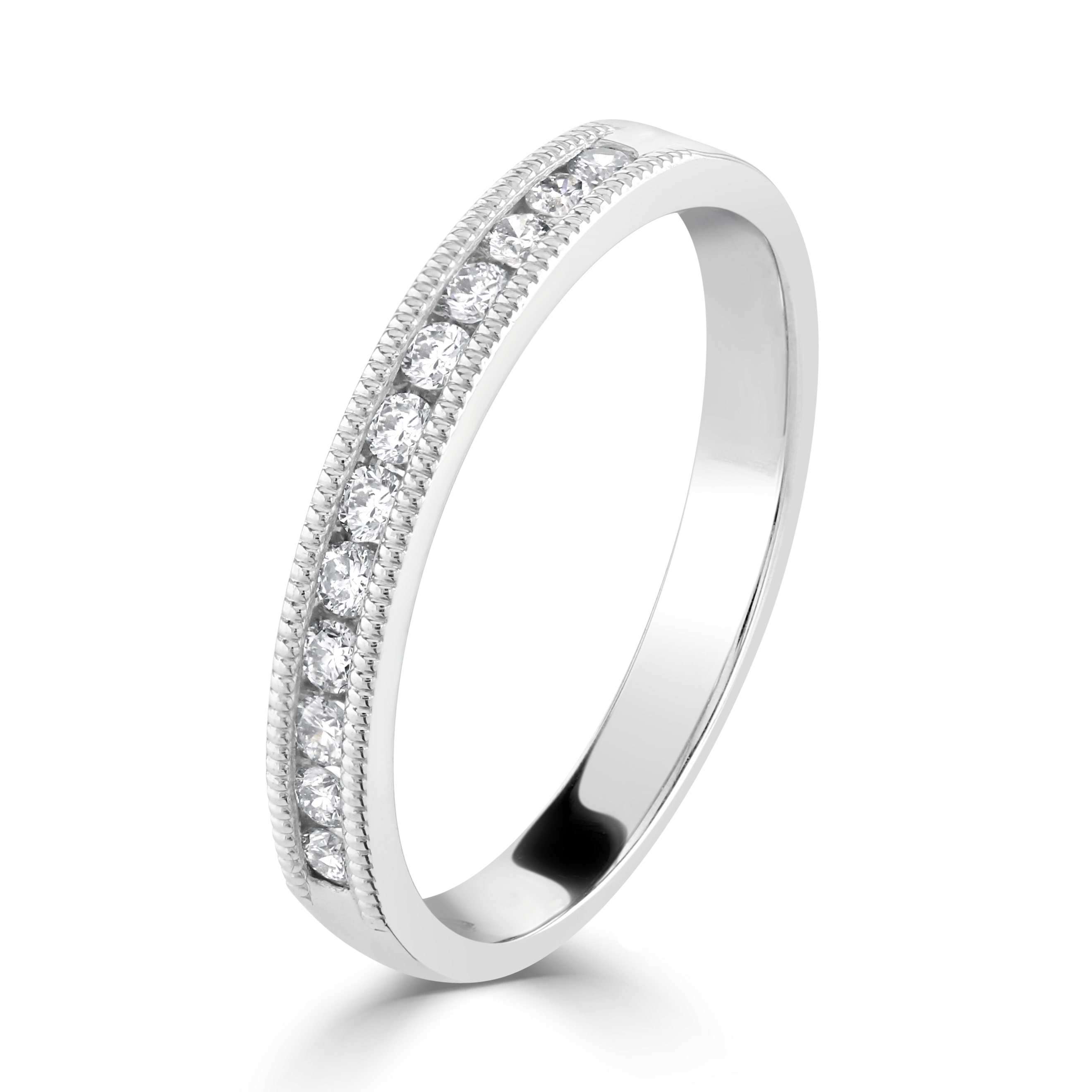 0.20ct Round Brilliant Cut Diamond Beaded Edge Channel Set Half Eternity 18ct White Gold Ring