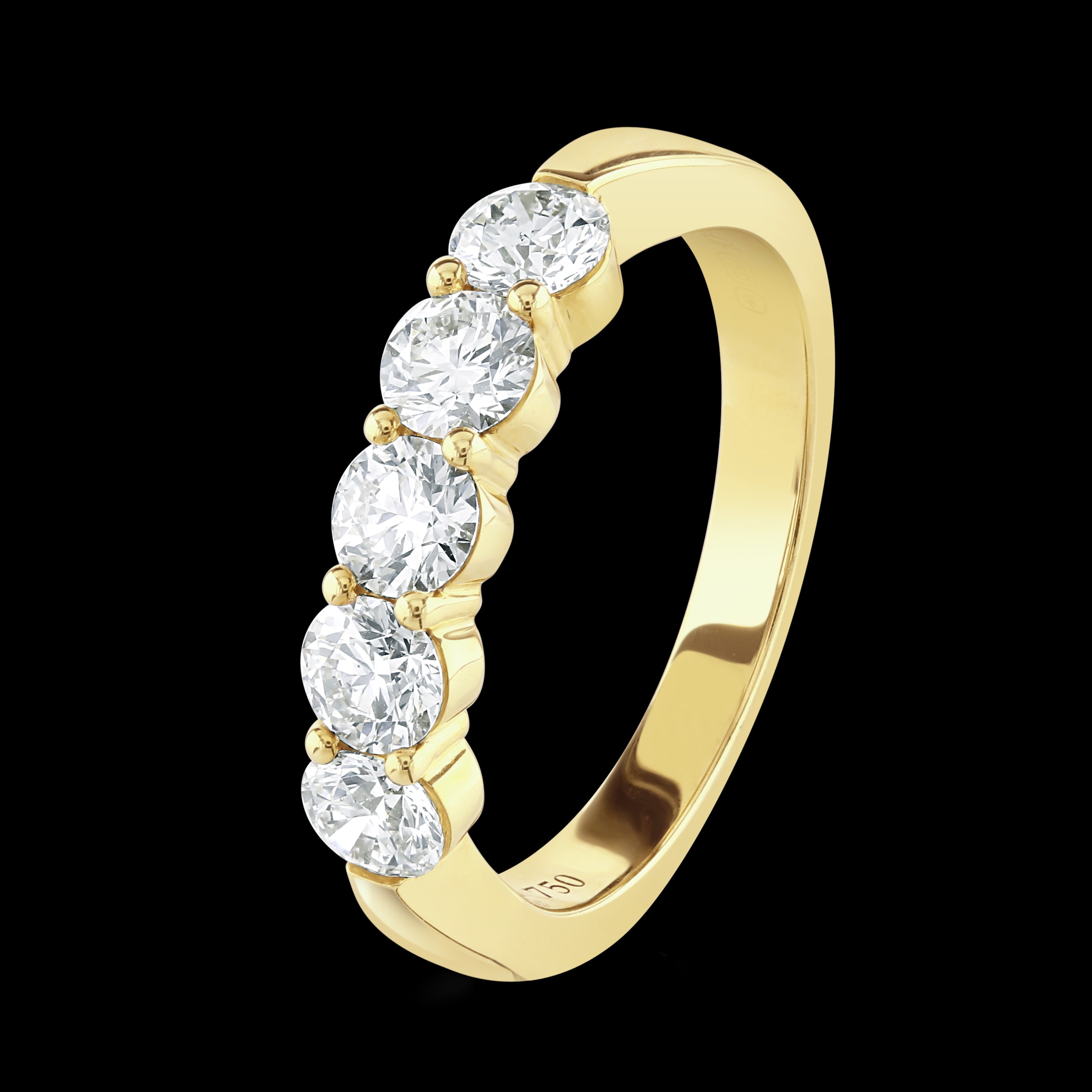 1.06ct Round Brilliant Cut Diamond 5-Stone Half Eternity 18ct Yellow Gold Ring