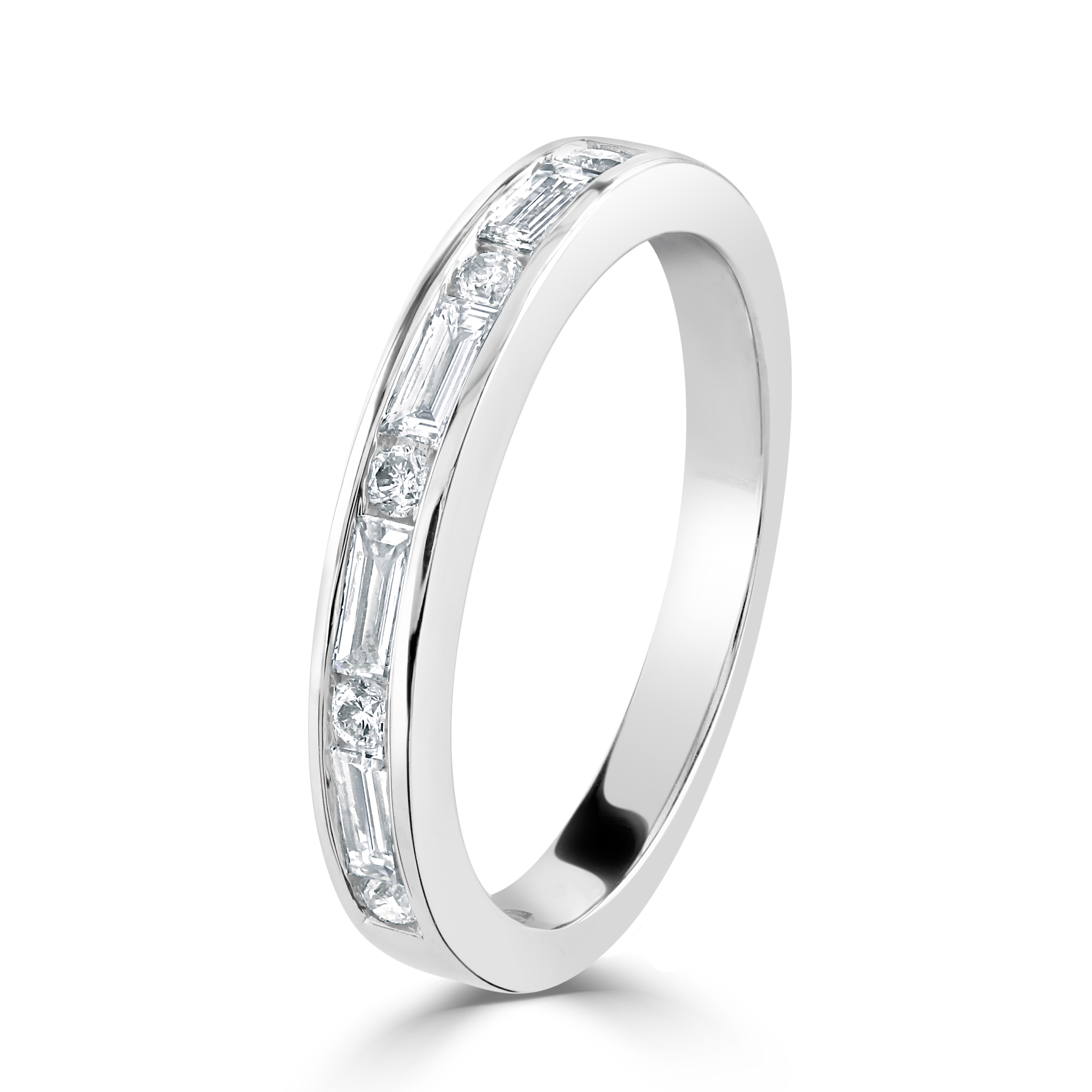 0.39ct Round Brilliant Cut & Baguette Cut Diamond 18ct White Gold Half Eternity Ring