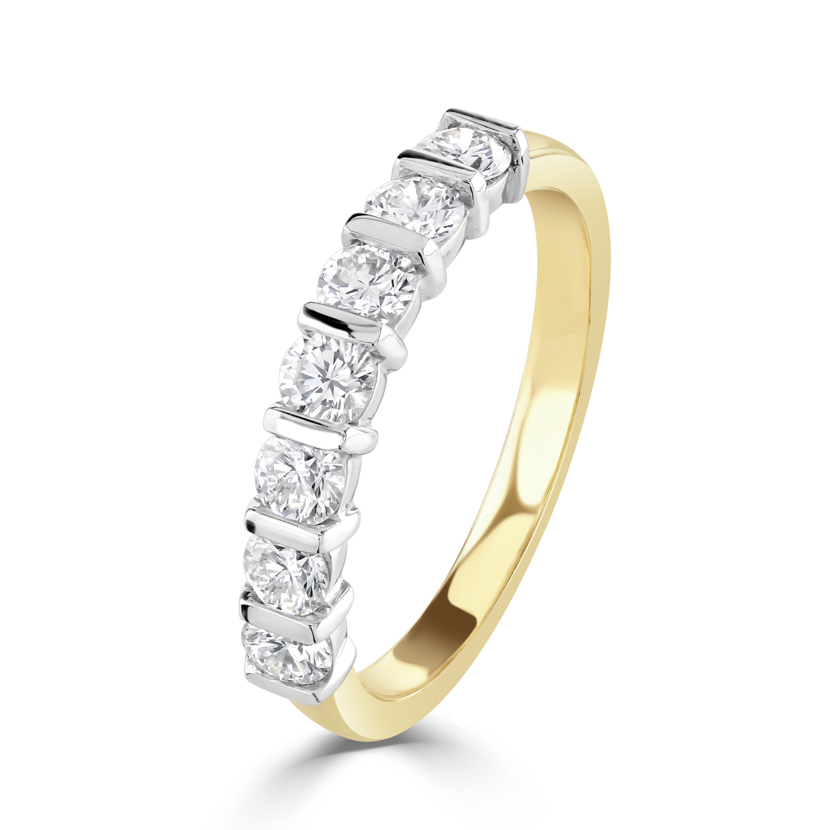 0.83ct Round Brilliant Cut Diamond 7-Stone Bar Set 18ct Yellow Gold Eternity Ring