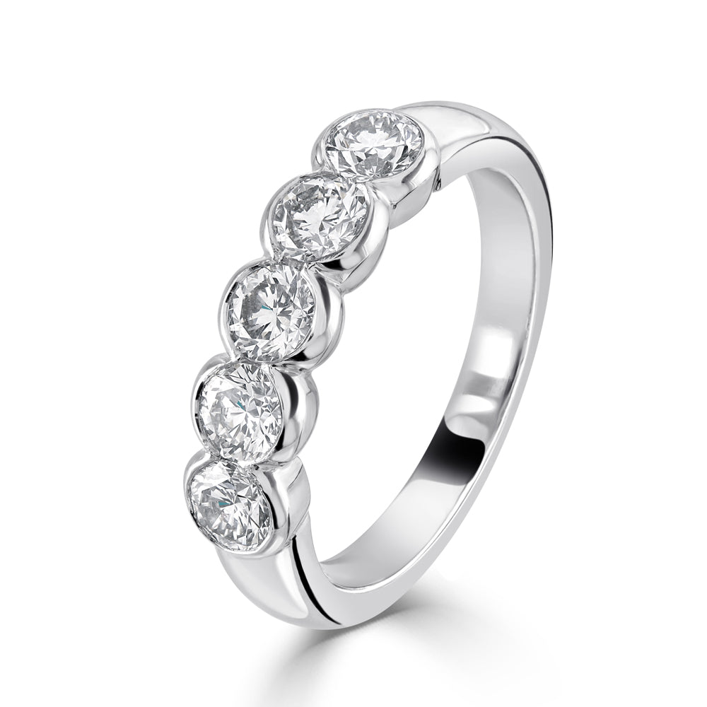1.03ct Rubover Set Round Brilliant Cut Diamond 5-Stone Platinum Eternity Ring