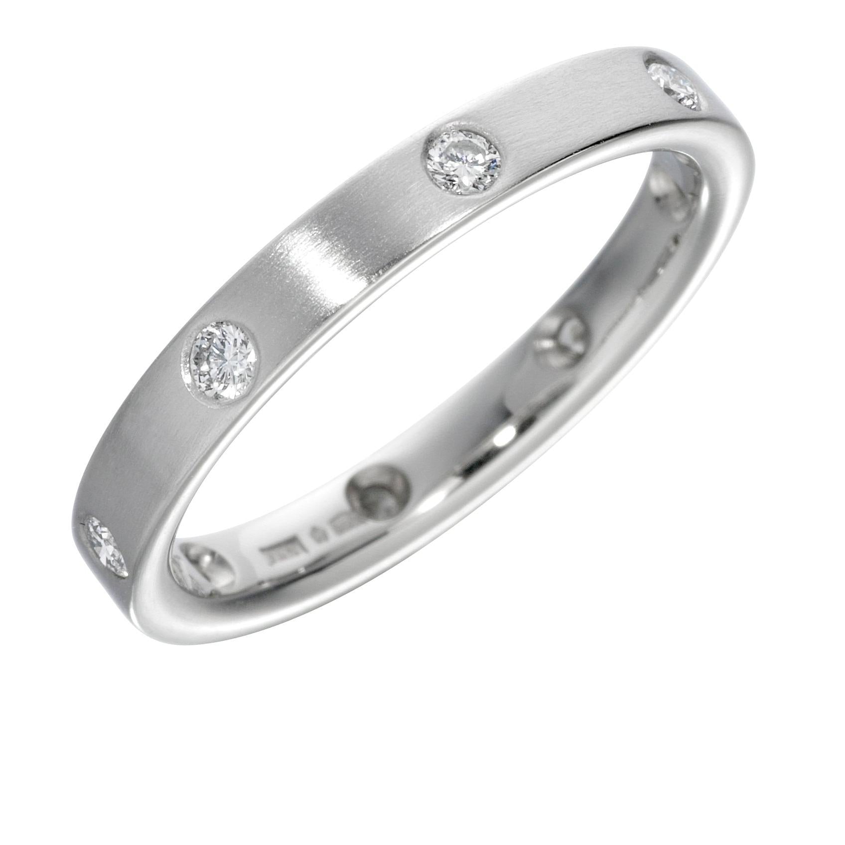 18ct White Gold Satin Finish Flat Court Diamond Set Band
