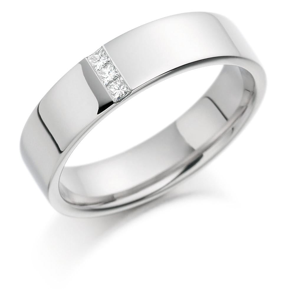 18ct White Gold 6mm Diamond Set Flat Court Wedding Band