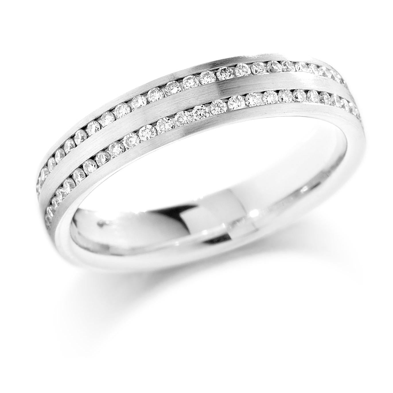 18ct White Gold Channel Set Round Brilliant Cut Diamond 2-Row Eternity Band