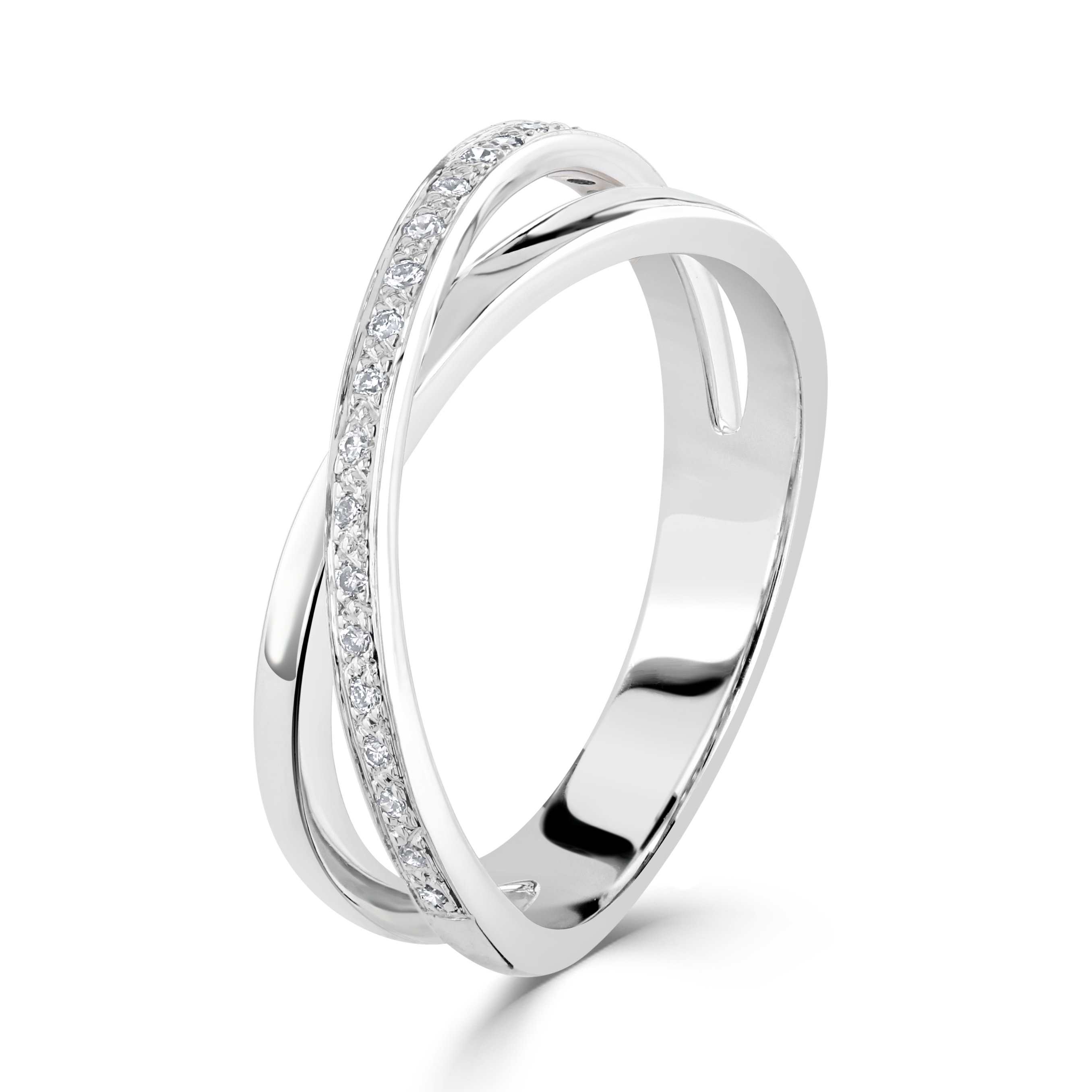 18ct white gold 21-stone Diamond crossover ring