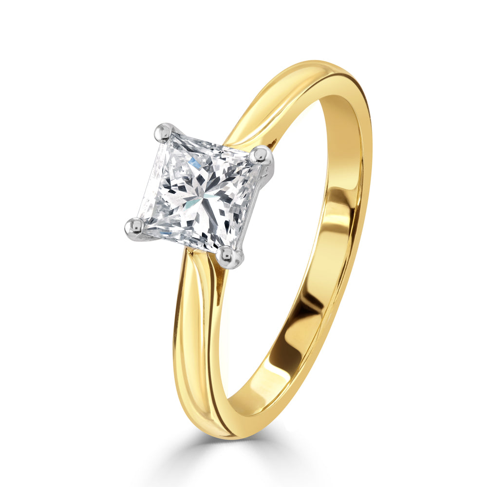 0.90ct Princess Cut Diamond Solitaire 18ct Yellow Gold Ring