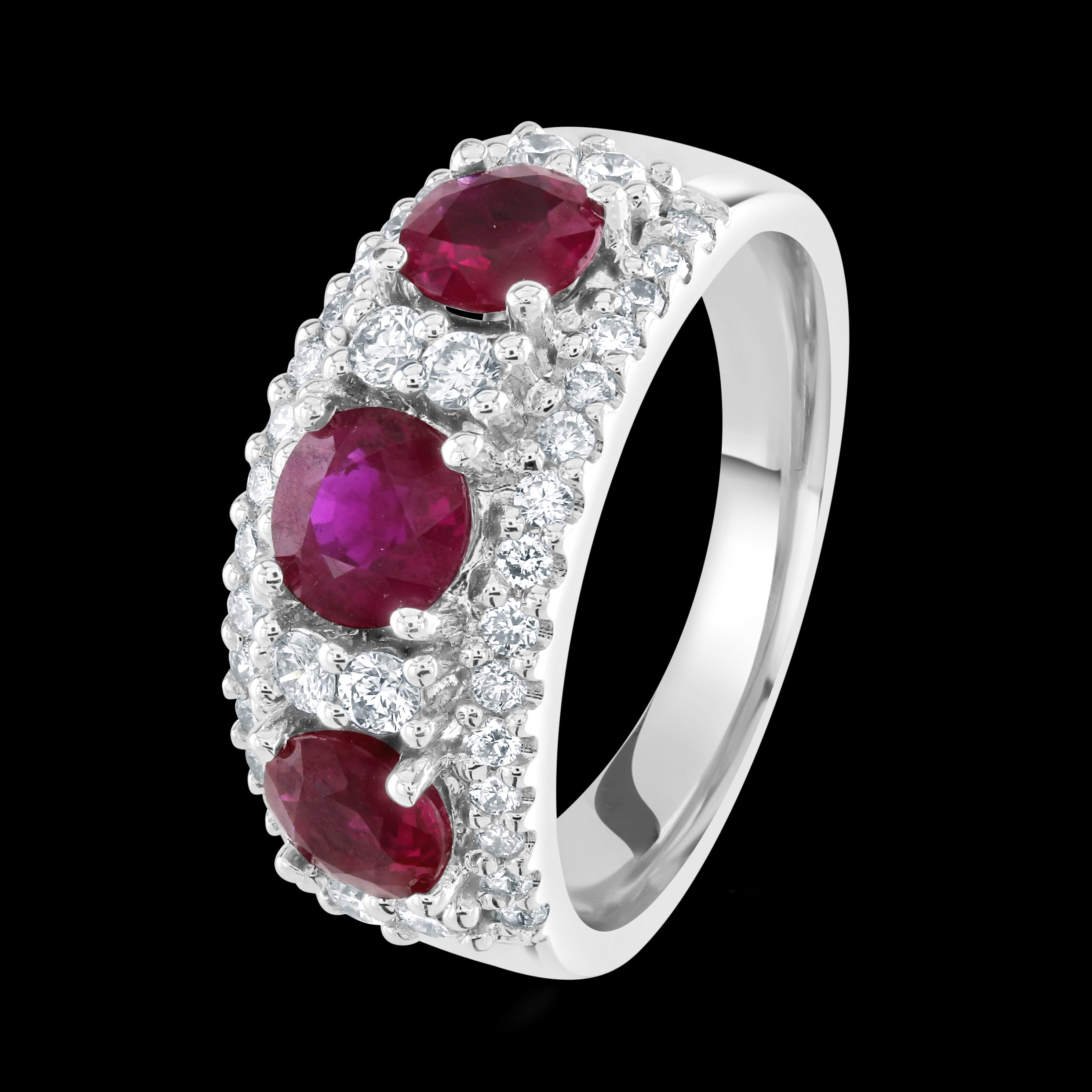 18ct White Gold Round Cut Ruby & Diamond Cluster Ring