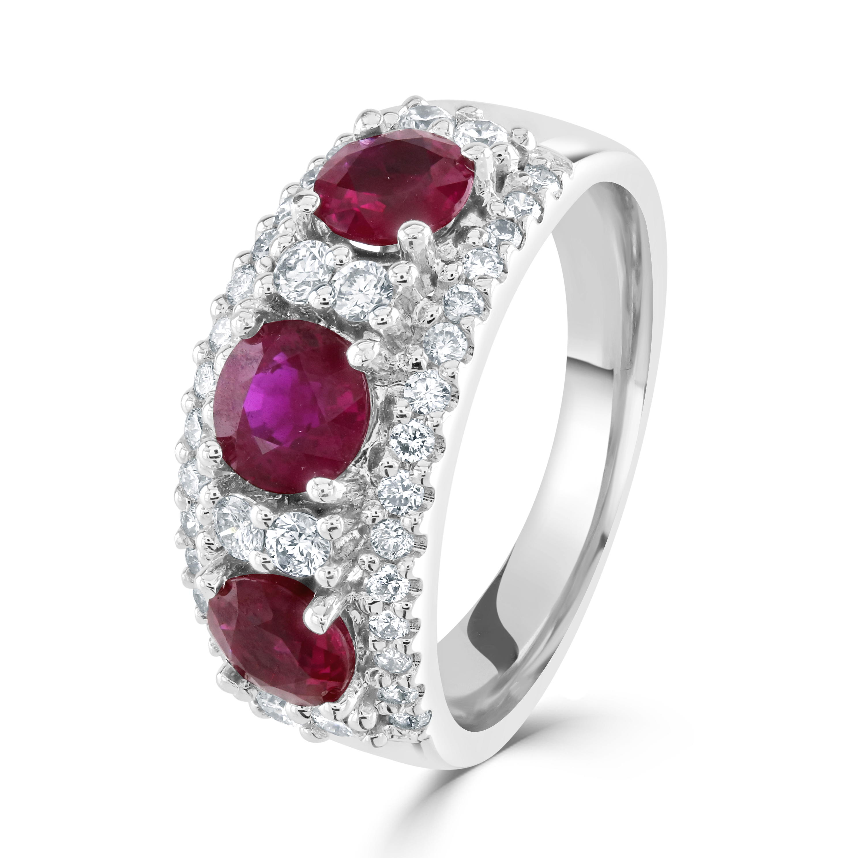 18ct White Gold Round Cut Ruby & Diamond Cluster Ring