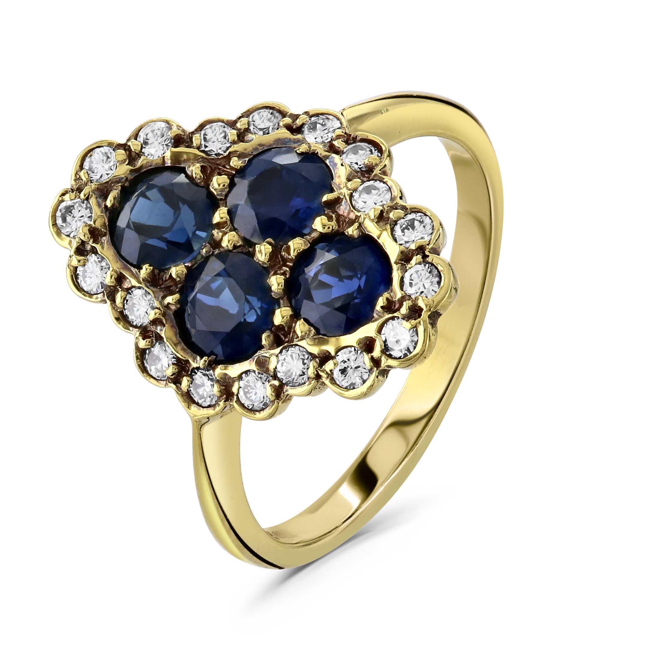 18ct Yellow Gold Sapphire & Diamond Set Vintage Style Dress Ring