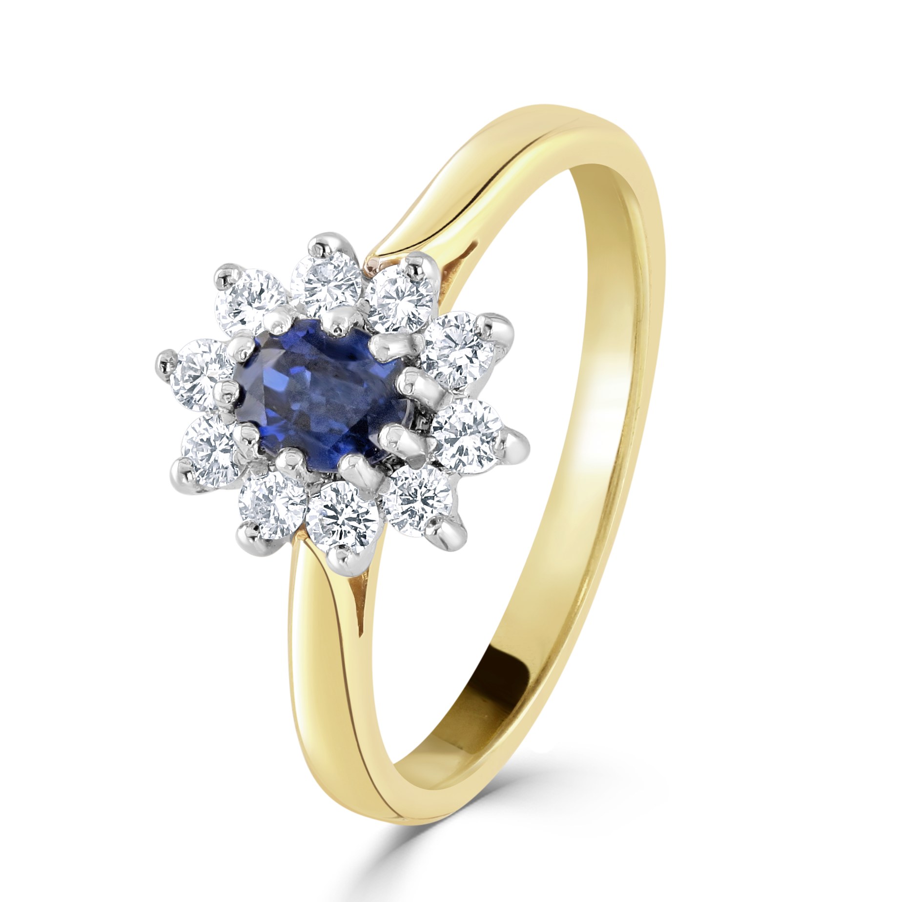 18ct Yellow Gold Oval Cut Sapphire & Diamond Cluster Ring