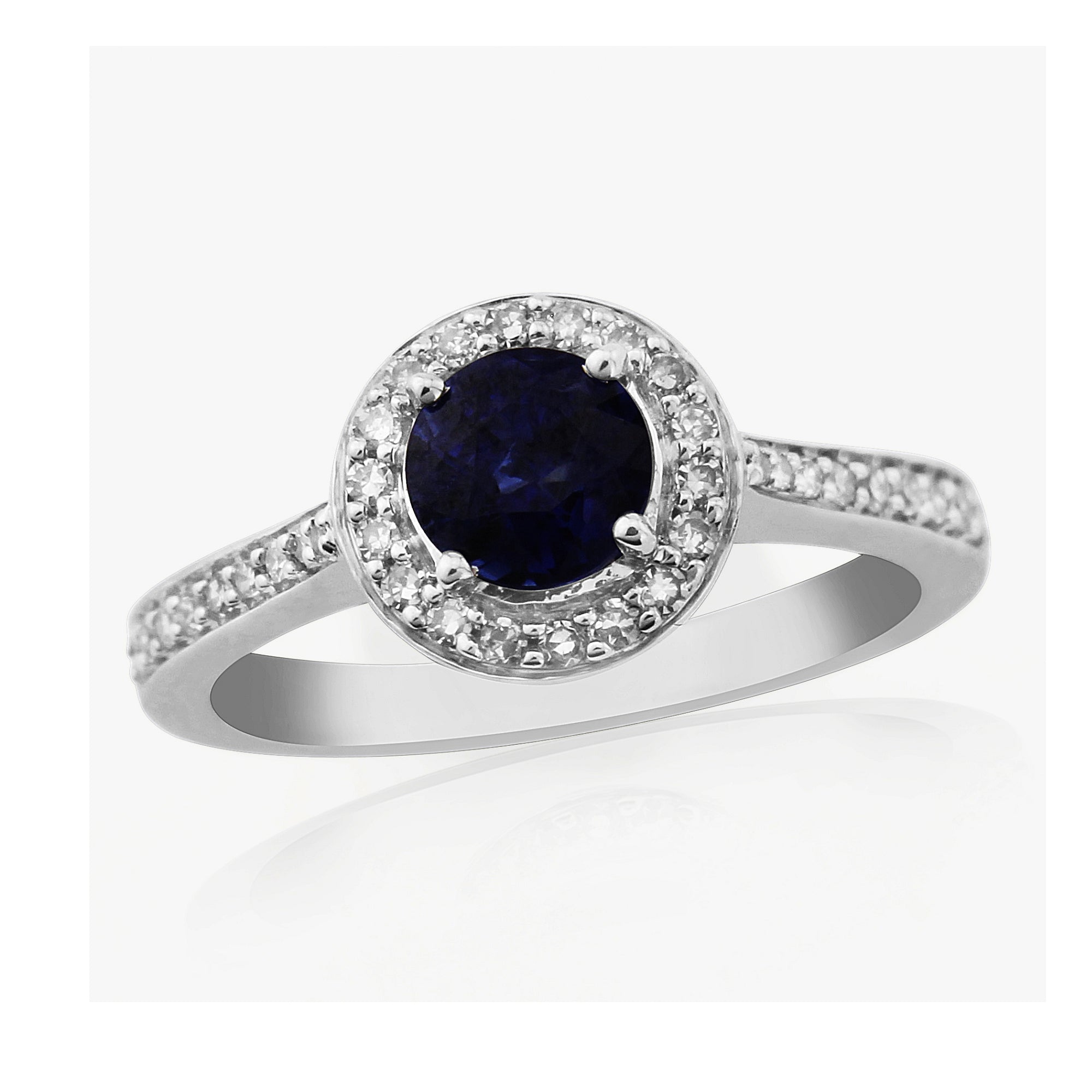 9ct White Gold Round Cut Sapphire & Diamond Halo Cluster Ring