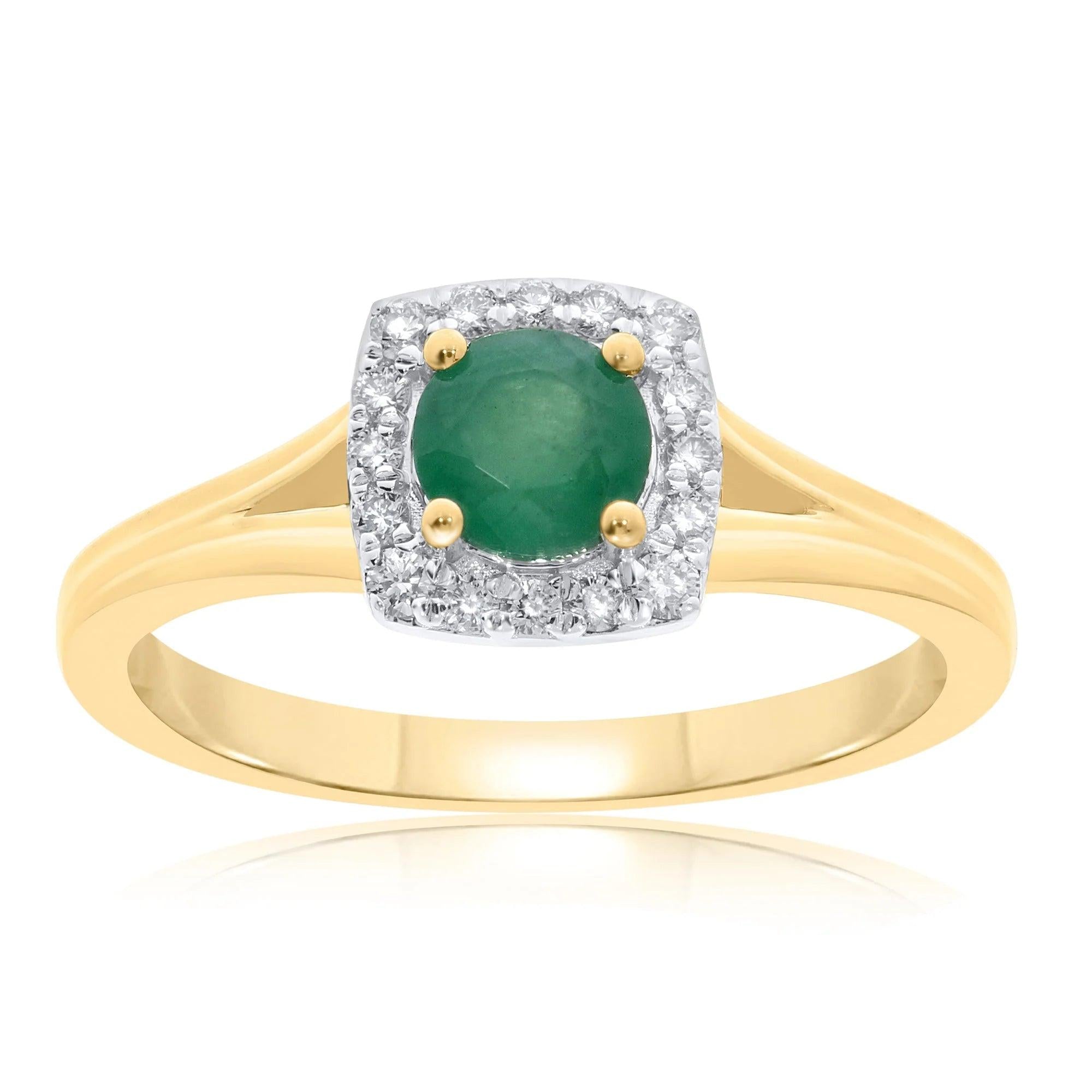 9ct Yellow Gold Emerald & Dia Cluster