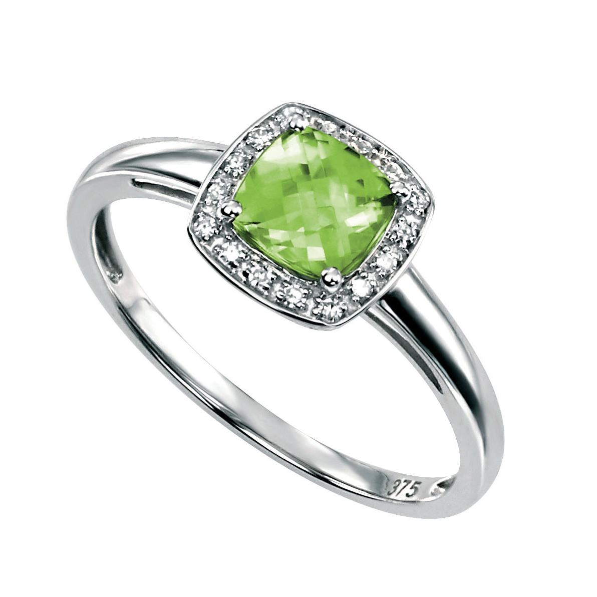 9ct White Gold Cush Peri Dia Surr