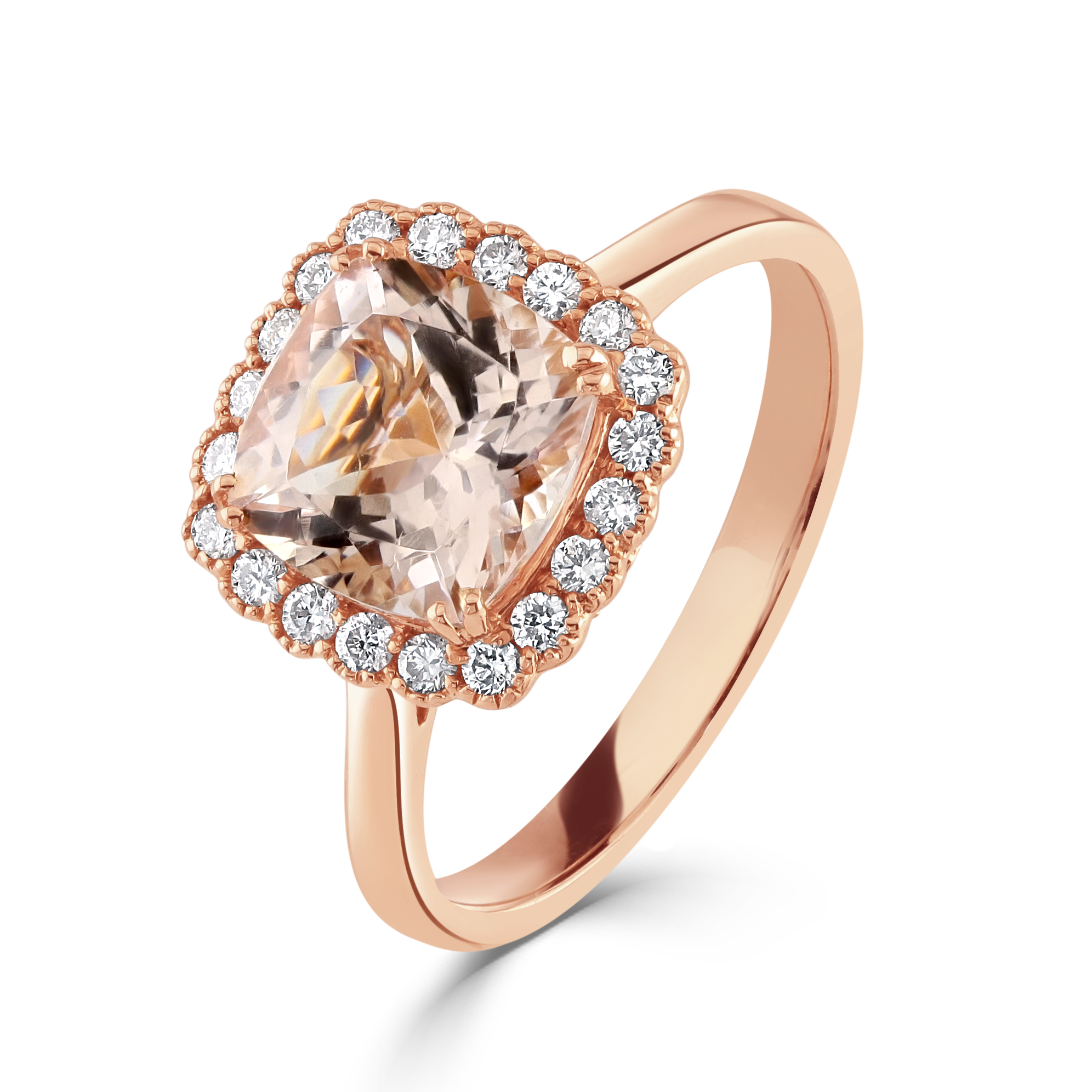 18ct Rose Gold Morganite & Diamond Cushion Cluster Ring