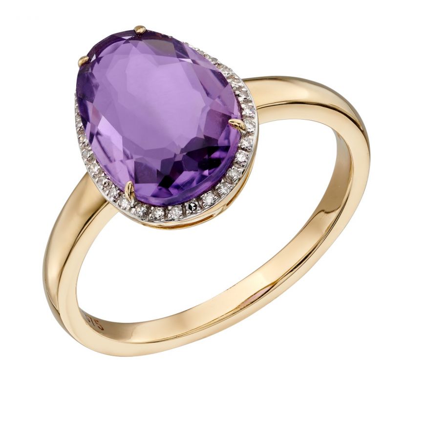 9ct Yellow gold Amethyst & Diamond Cluster