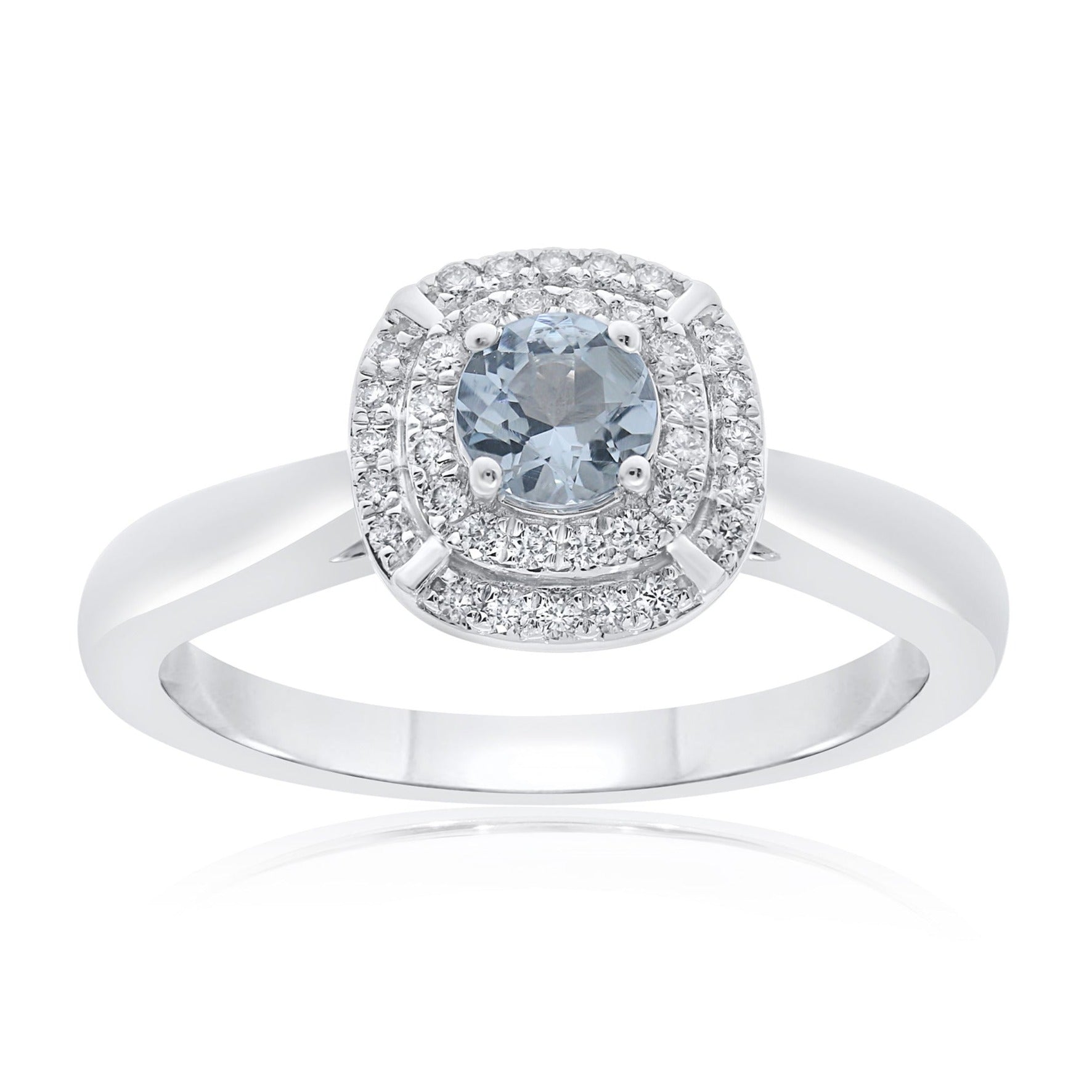 9ct white gold Aquamarine and Diamond double halo cluster ring