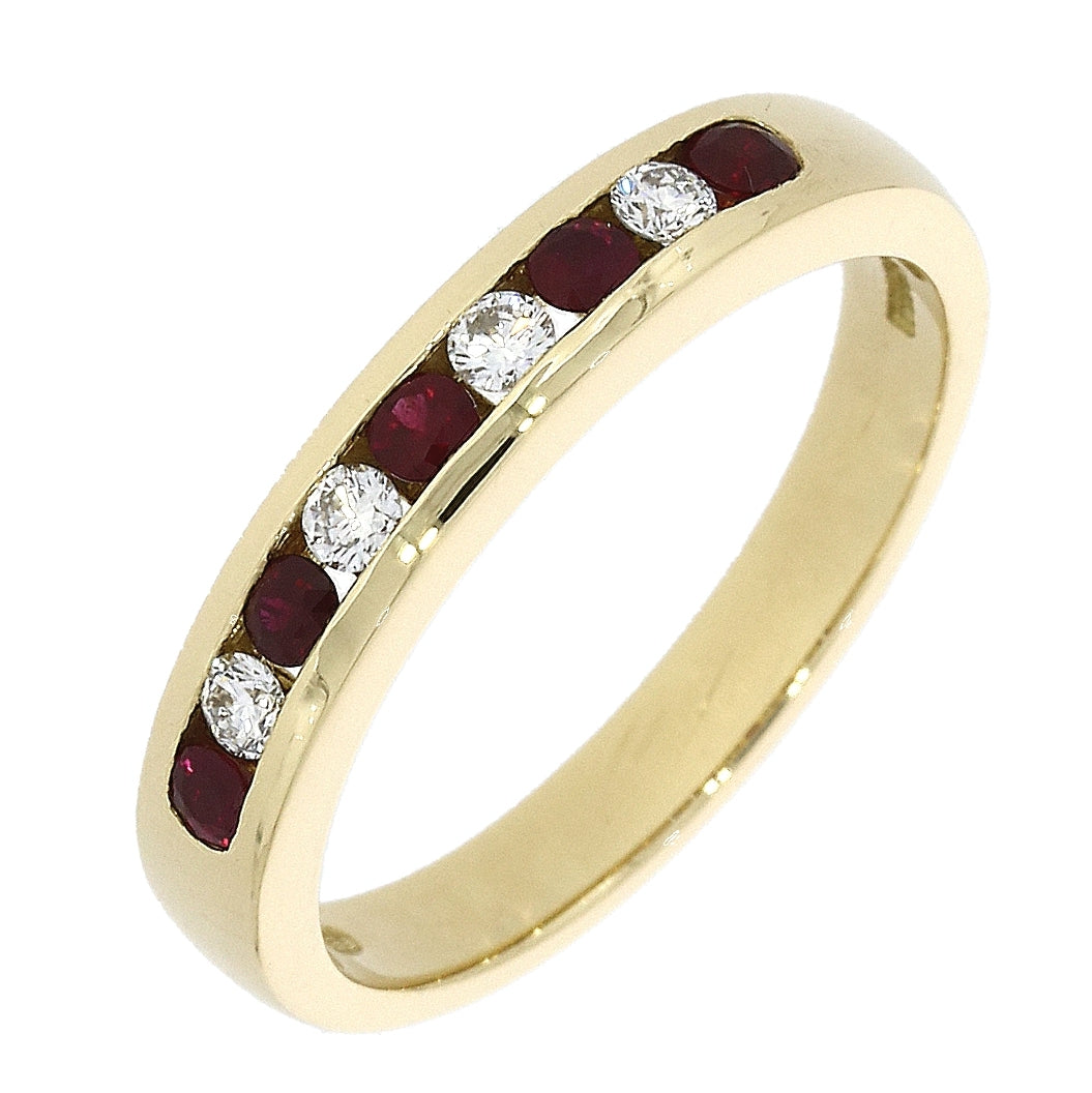 18ct Yellow Gold 5 ruby & 4 diamond Channel Set ring