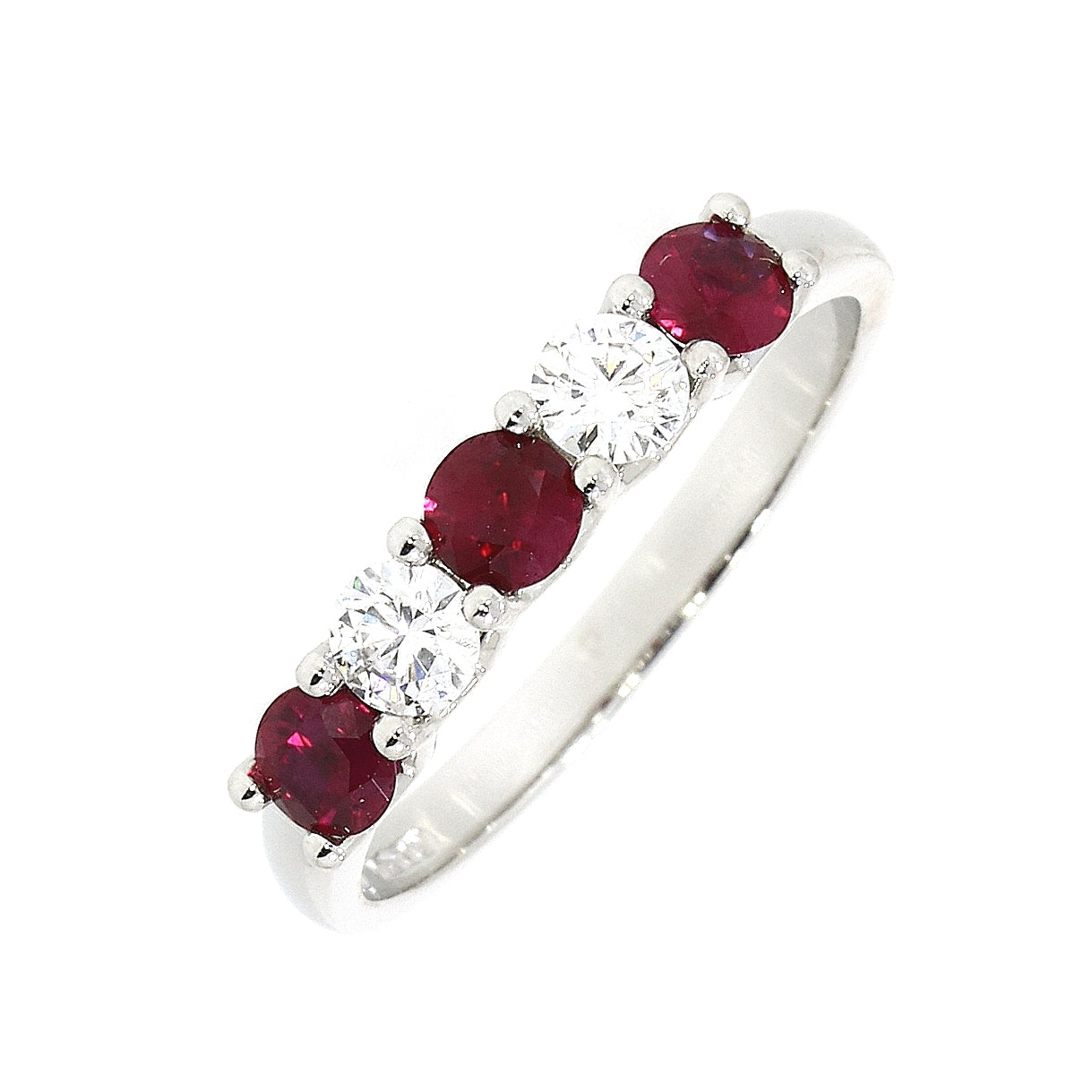 Platinum 3 ruby & 2 diamond half eternity ring