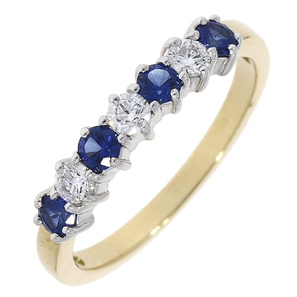 18ct yellow gold 4 sapphire and 3 diamond claw set eternity ring