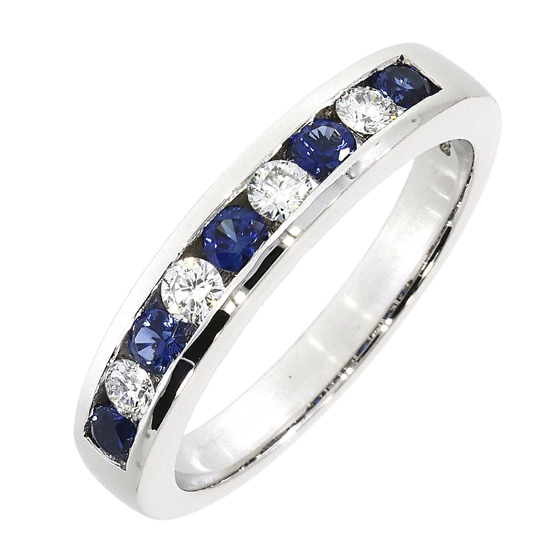 18ct White Gold 5 sapphire and 4 diamond Channel Set ring