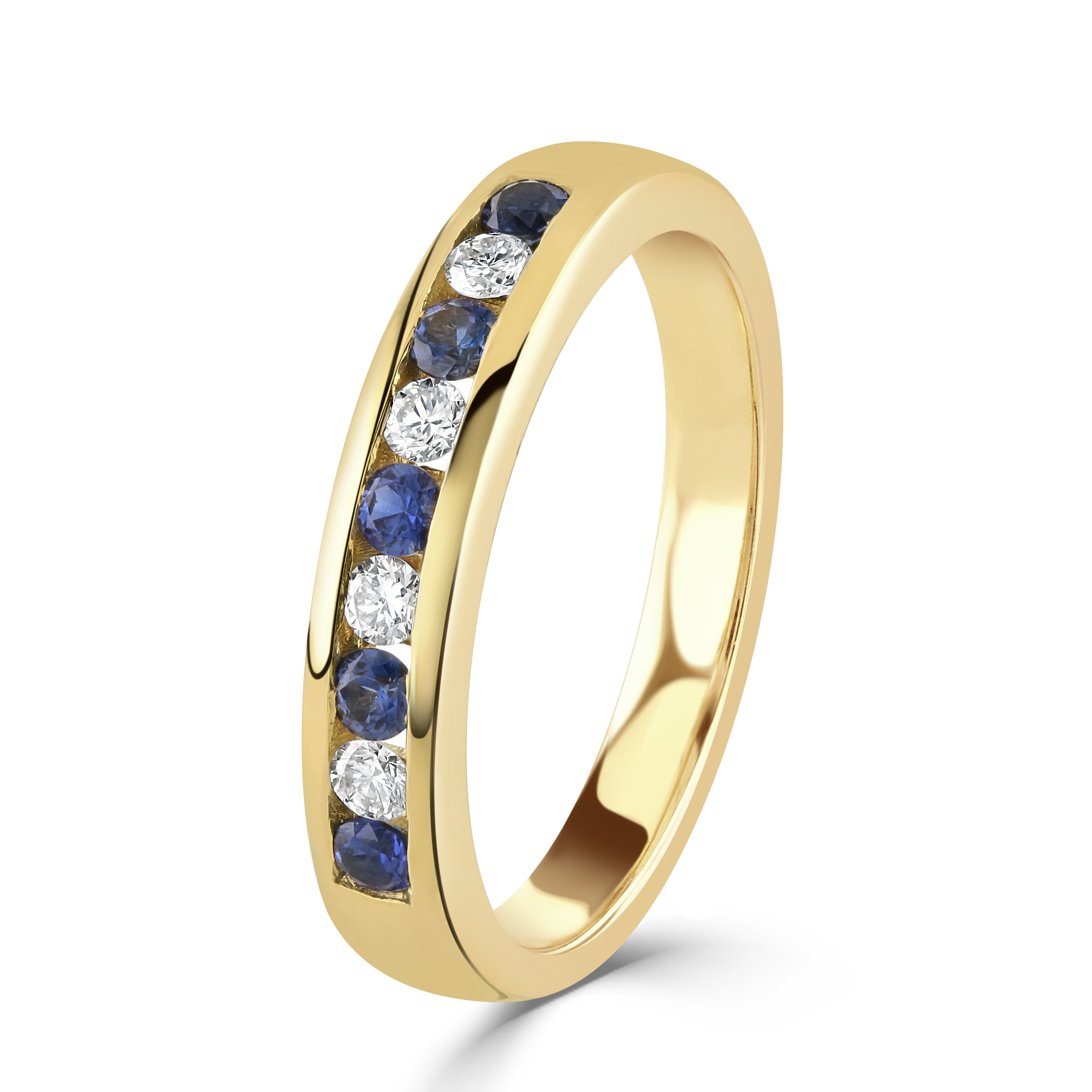 18ct Yellow Gold Sapphire & Diamond Channel Set Ring
