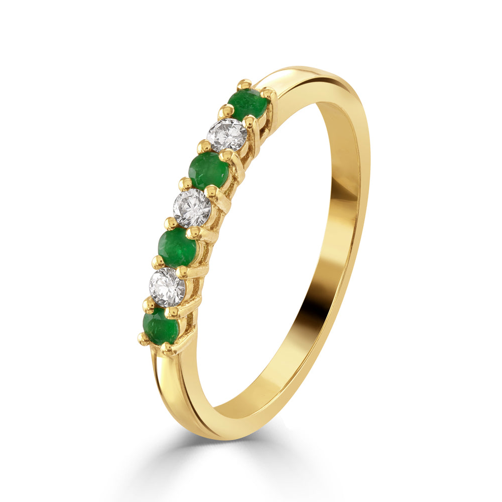 9ct Yellow Gold Emerald & Diamond 7-Stone Half Eternity Ring